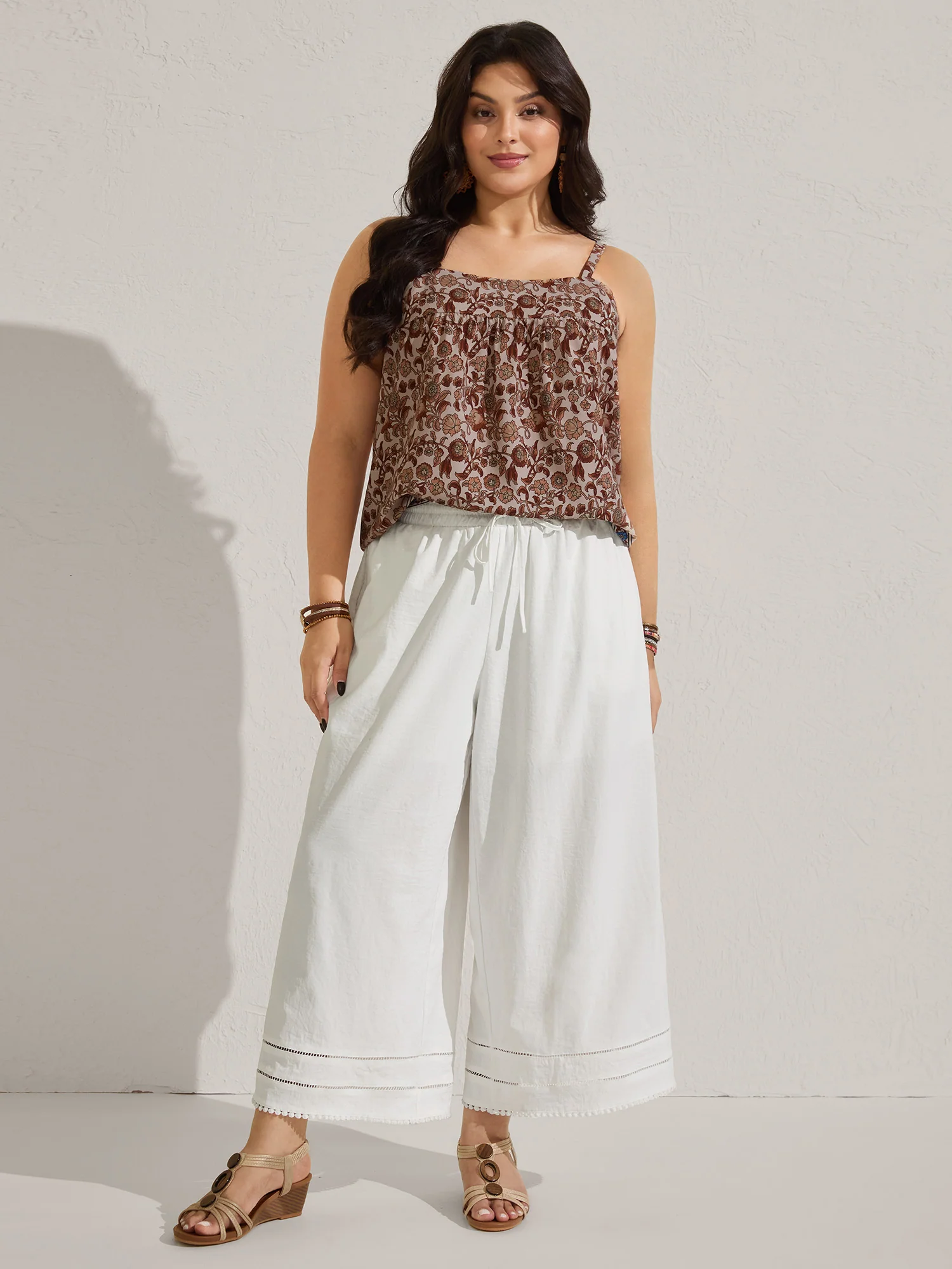 Lace Trim Wide-Leg Tie Pants - Image 2