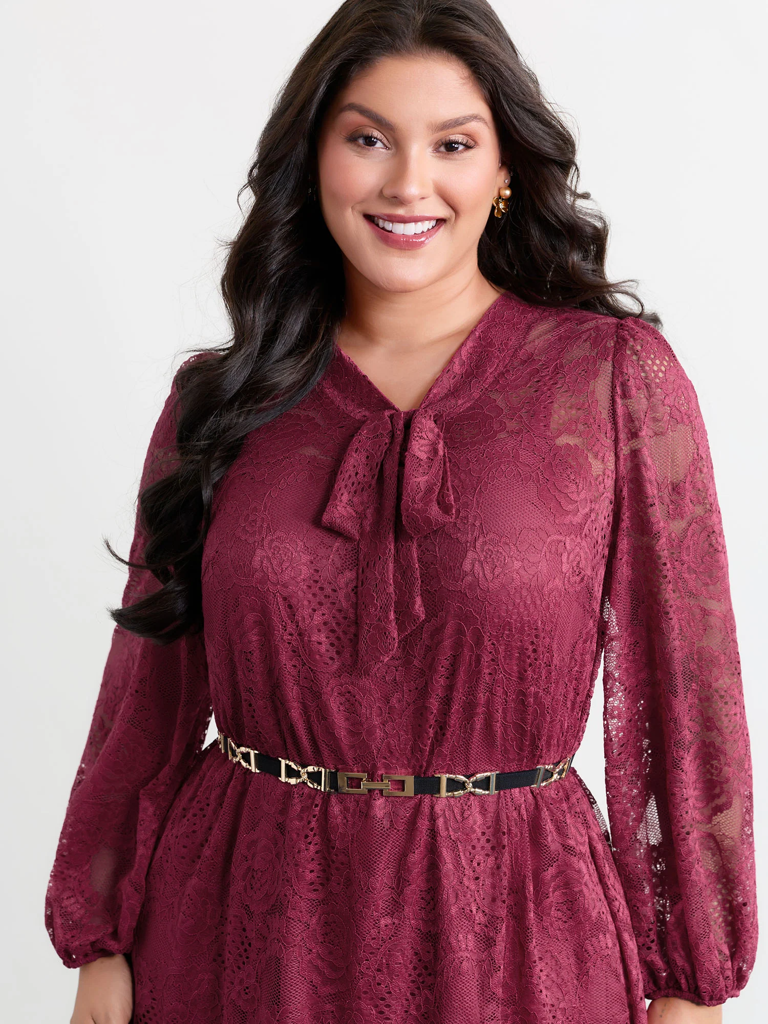 Lace Two-Piece Knotted Midi Dress - Image 2