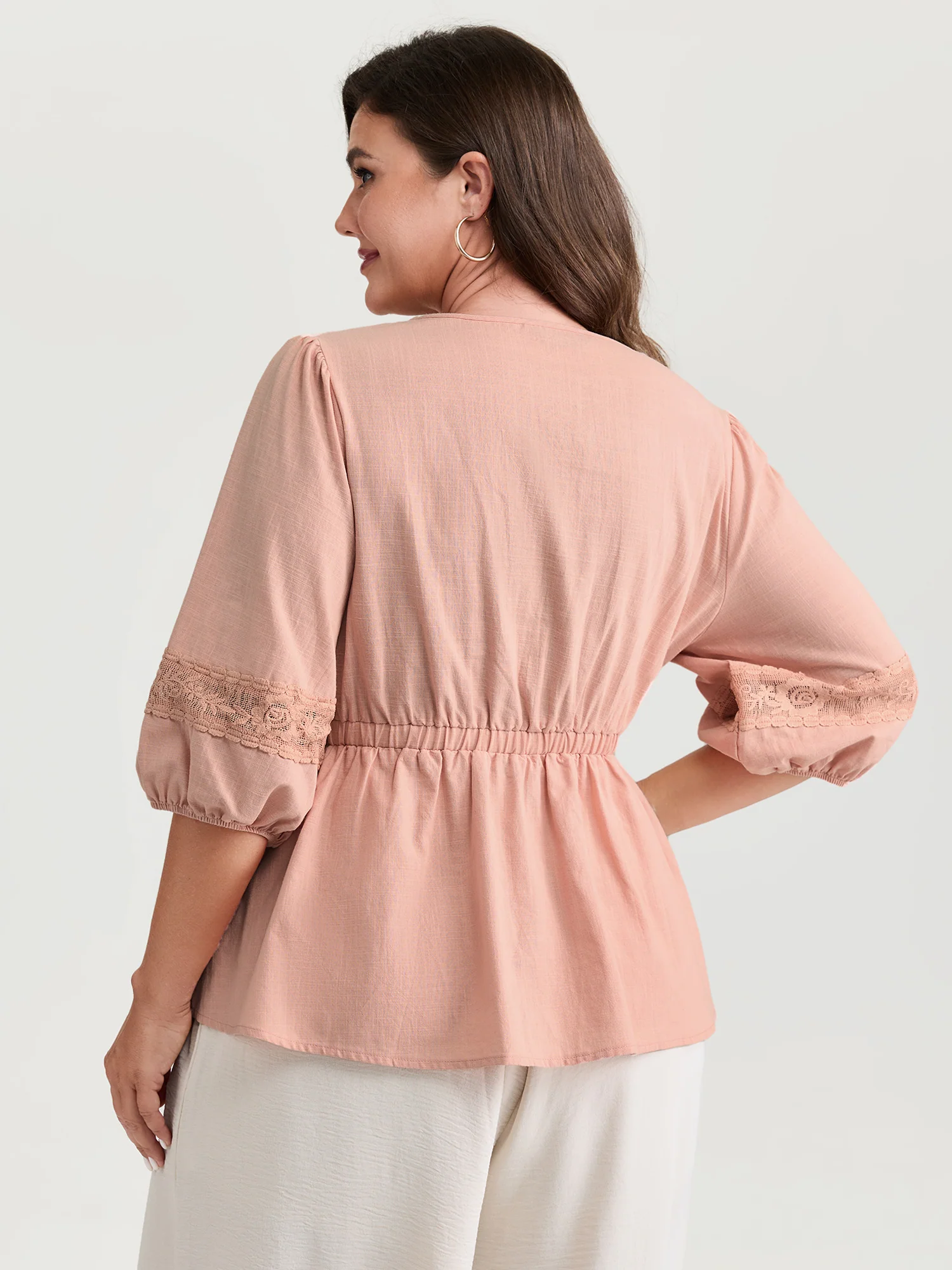 Cotton Lace V-Neckline Cinched-Flared Blouse - Image 4