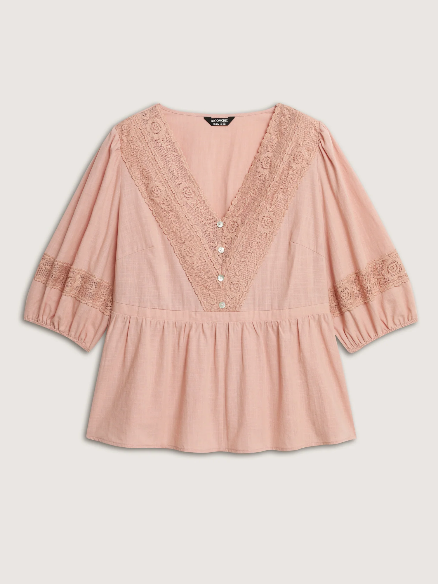 Cotton Lace V-Neckline Cinched-Flared Blouse - Image 7