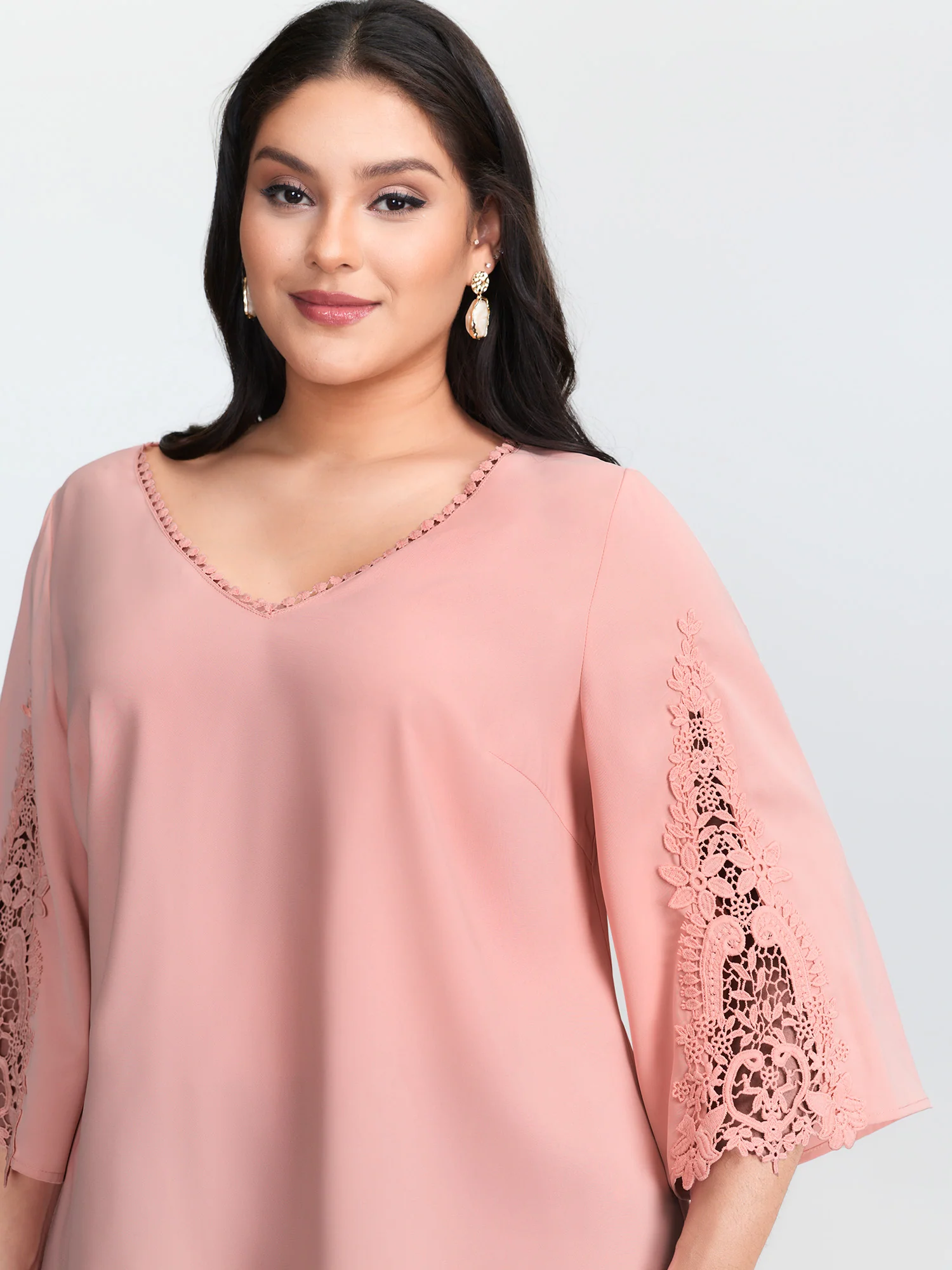 Lace V-Neckline Cut-Out Sleeve Blouse - Image 2