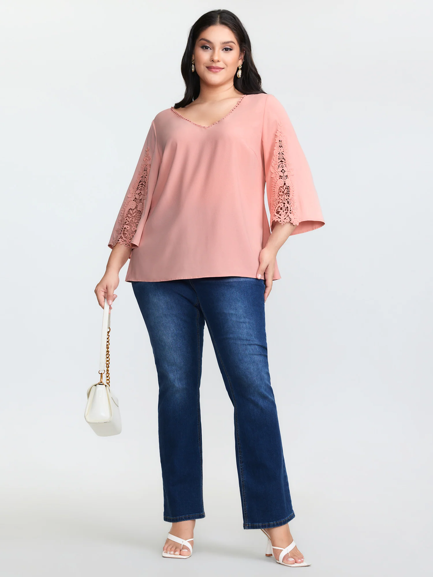 Lace V-Neckline Cut-Out Sleeve Blouse - Image 3