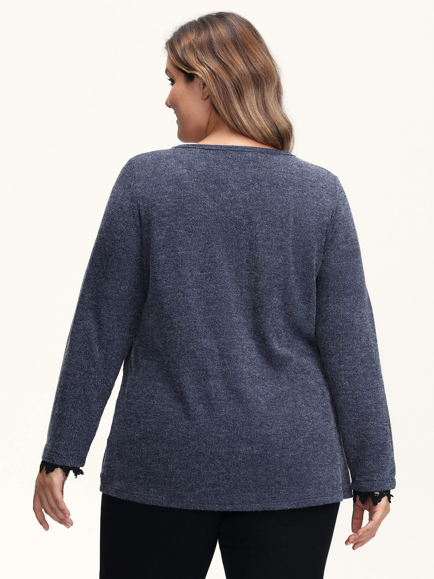 Lace V-Neckline Solid T-Shirt - Image 4