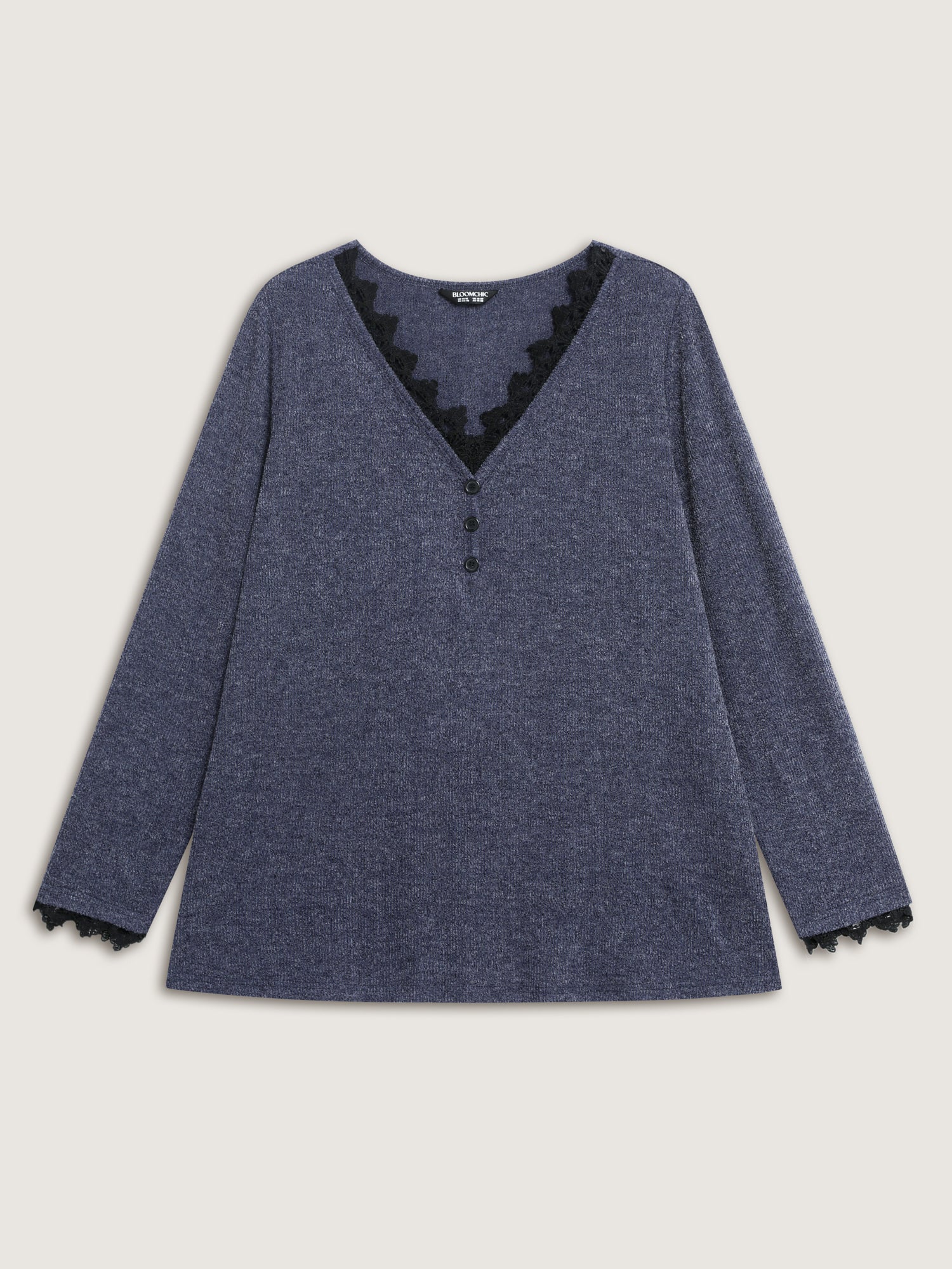 Lace V-Neckline Solid T-Shirt - Image 6