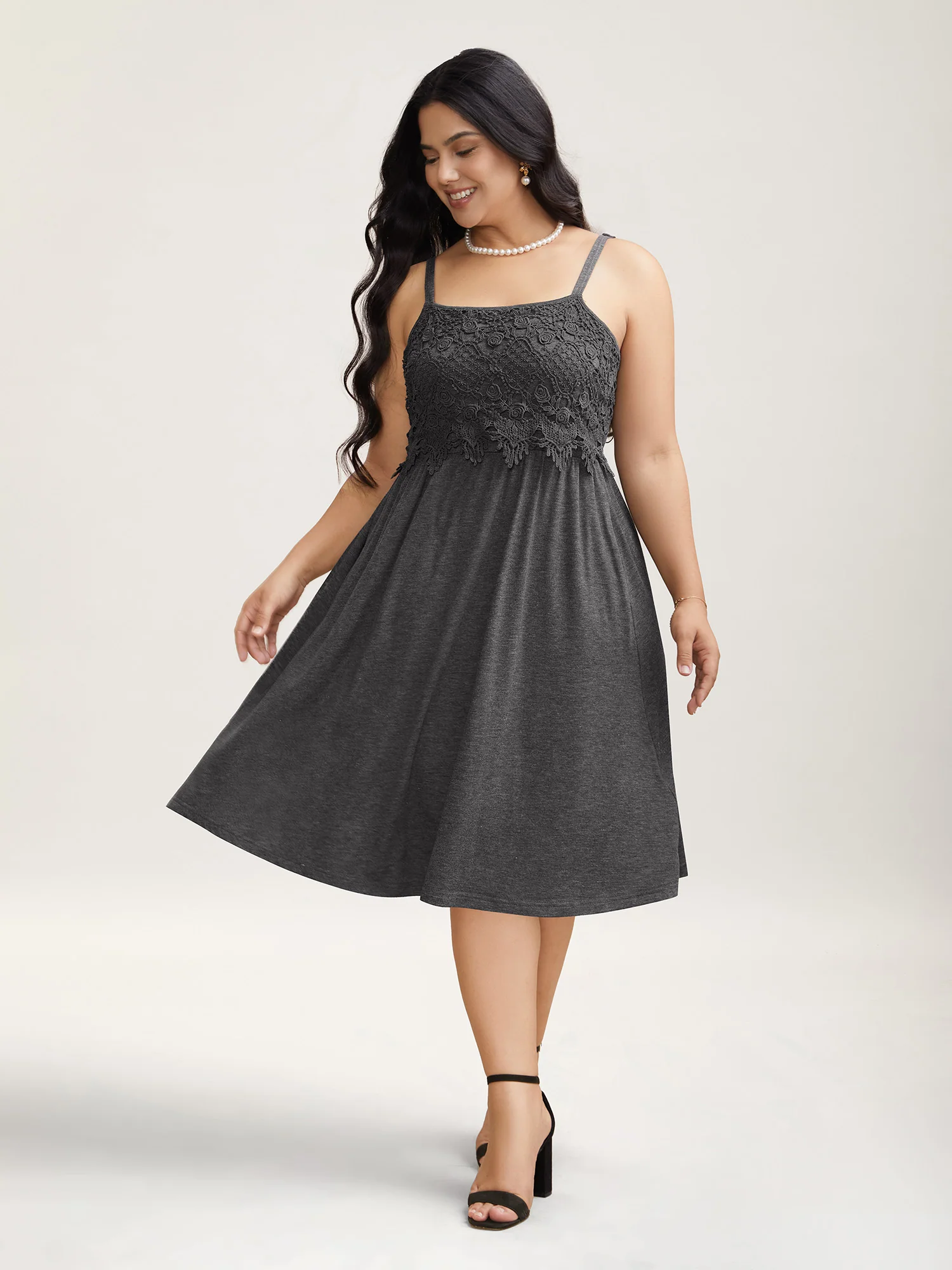 Lace Waist-Cinched Pockets Midi Dress - Image 2