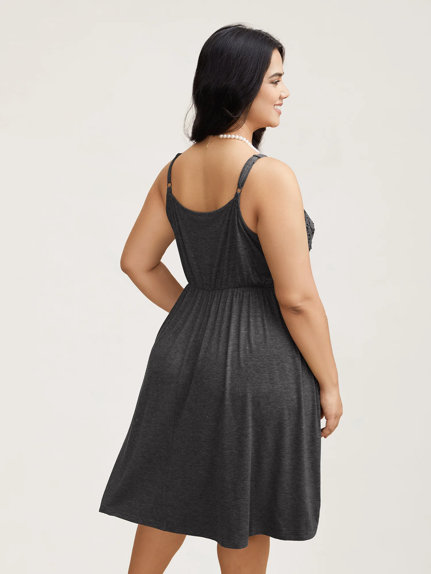 Lace Waist-Cinched Pockets Midi Dress - Image 4
