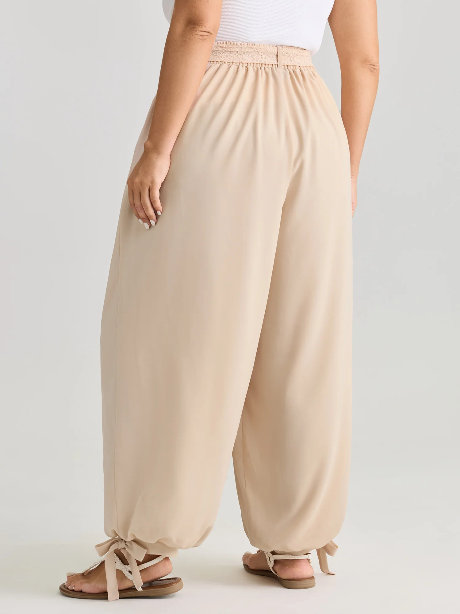 Lace Waist-Tie Cuffed Hem Pants - Image 5