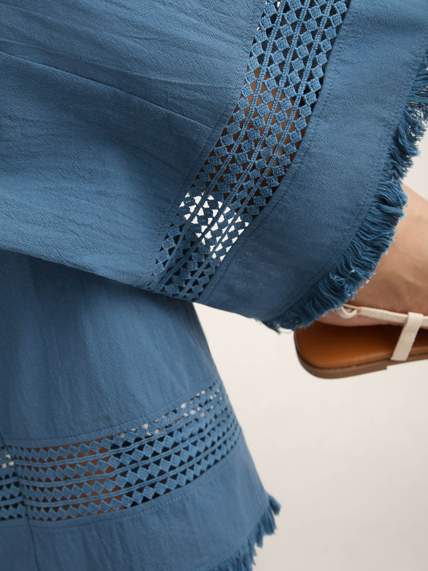 Cotton Waist-Tie Lace Wide-Leg Pants - Image 2