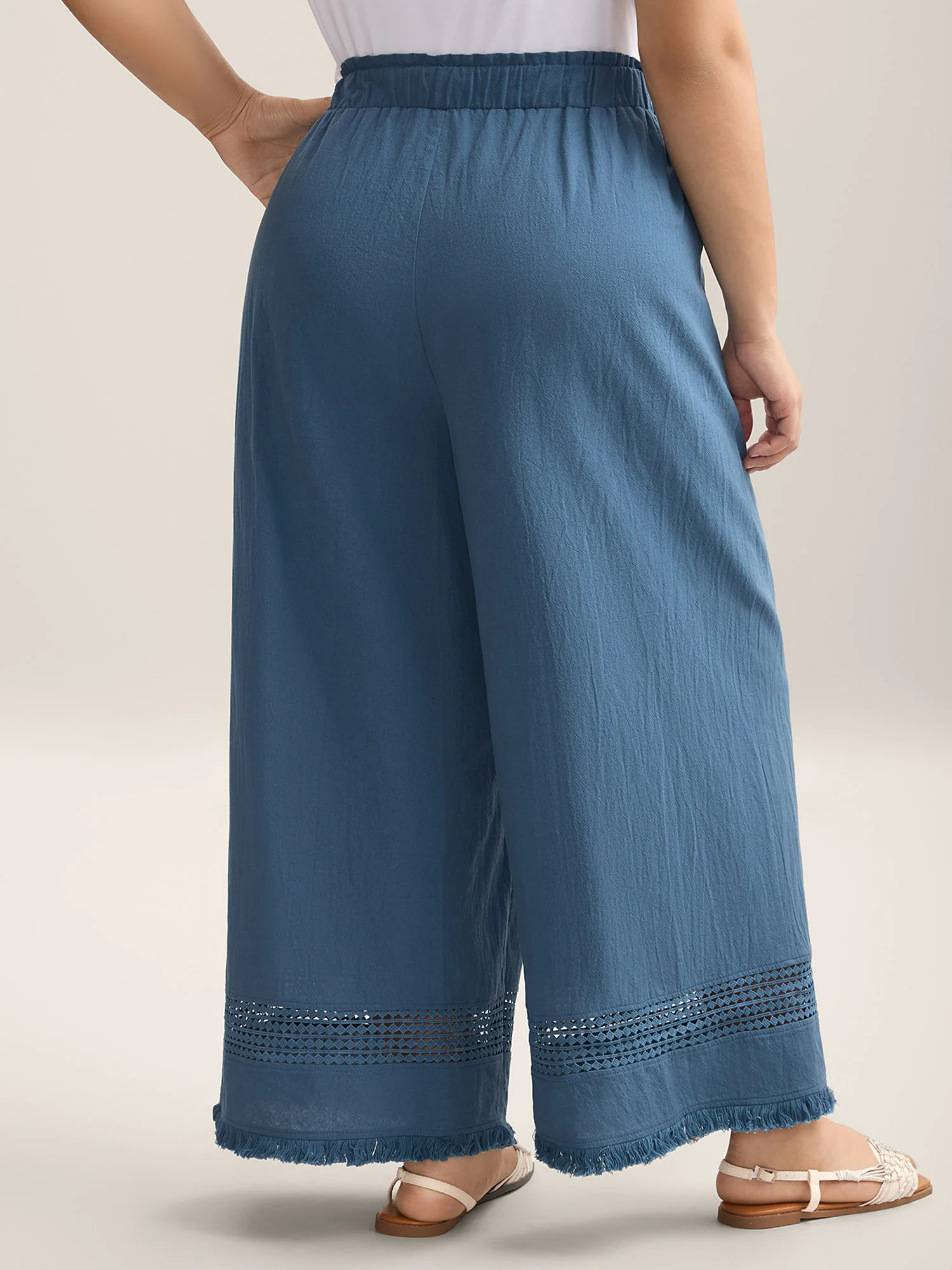 Cotton Waist-Tie Lace Wide-Leg Pants - Image 4