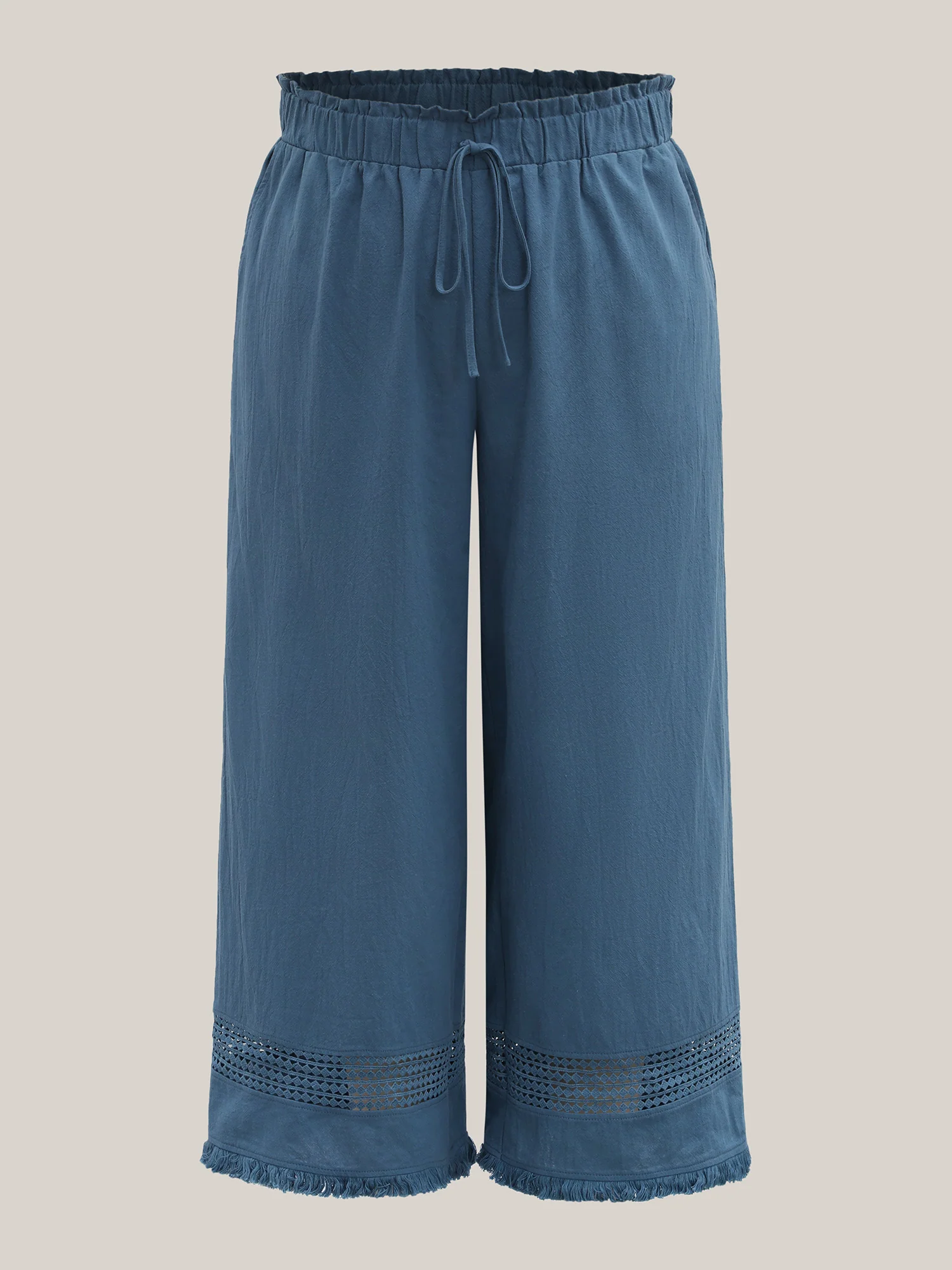 Cotton Waist-Tie Lace Wide-Leg Pants - Image 7