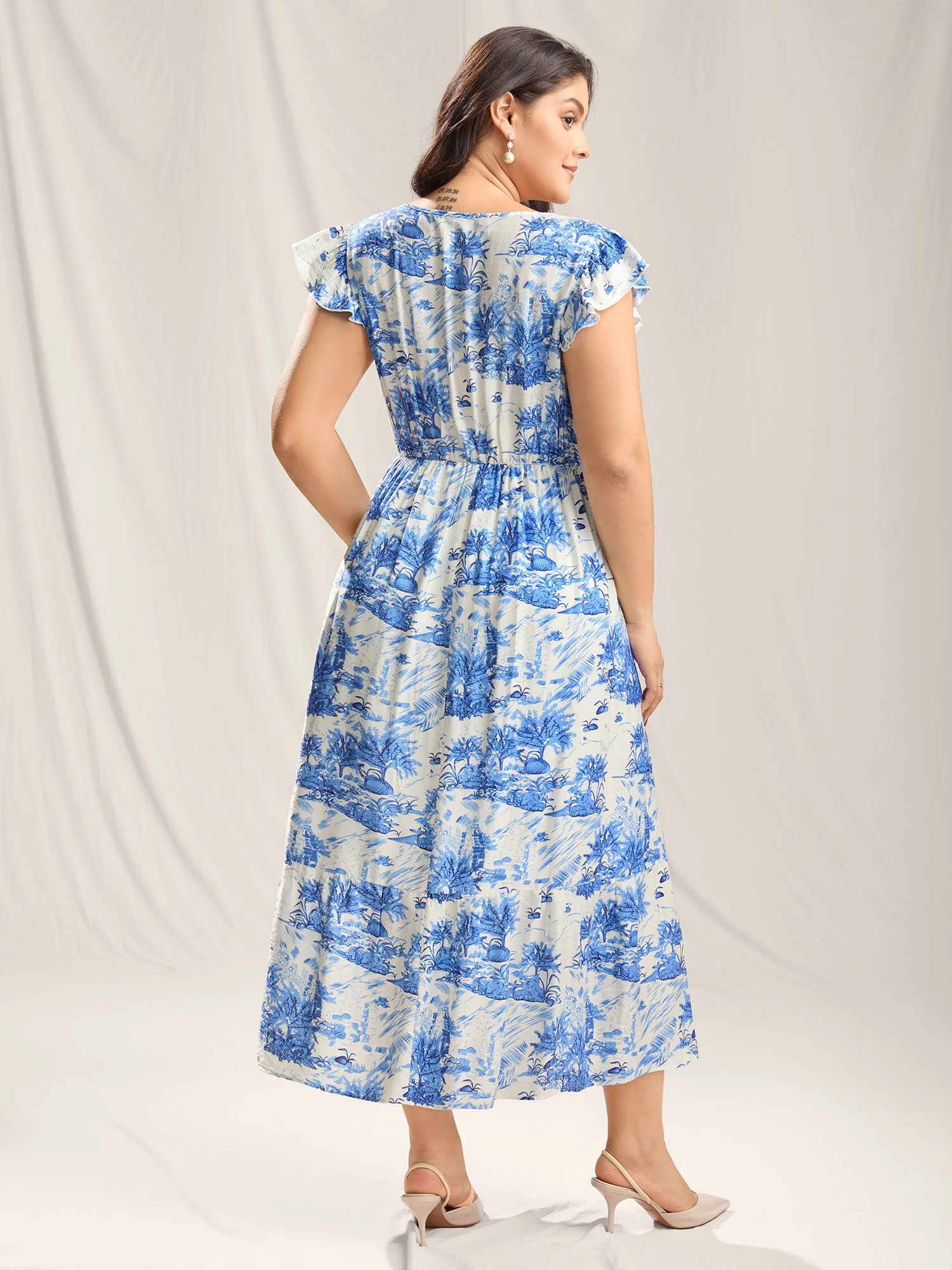 Landscape Floral Print Cinched-Waist Maxi Dress - Image 4