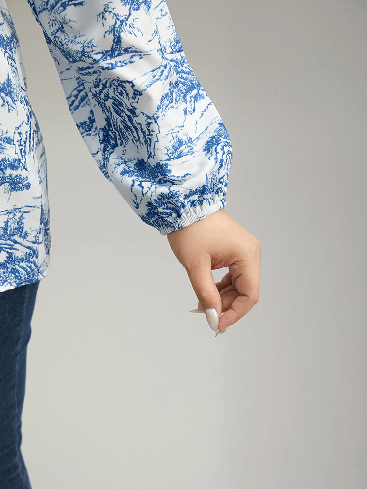 Landscape Print Tie Neck Blouse - Image 8