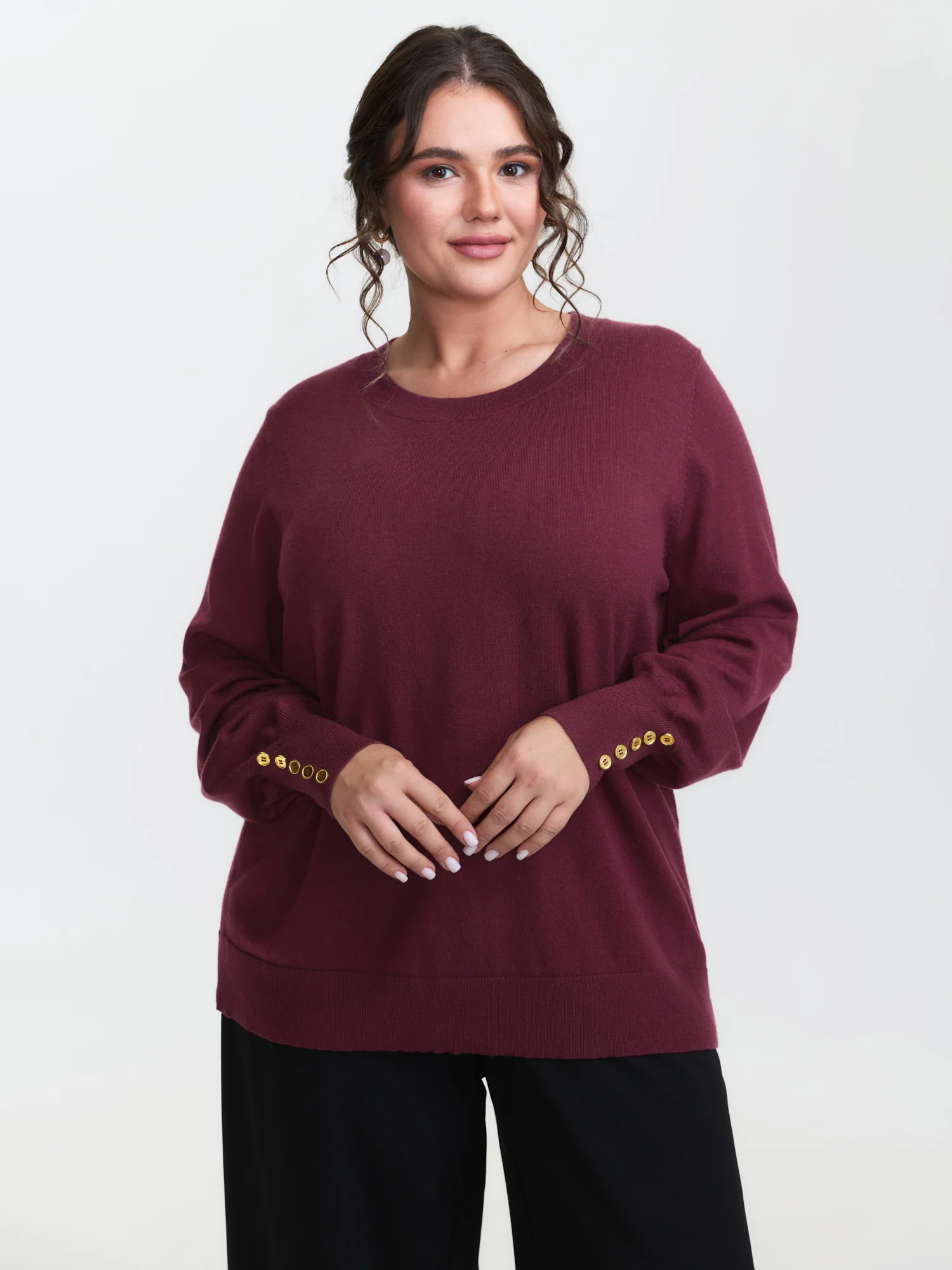 Lantern Sleeve Button Detail Pullover - Image 2