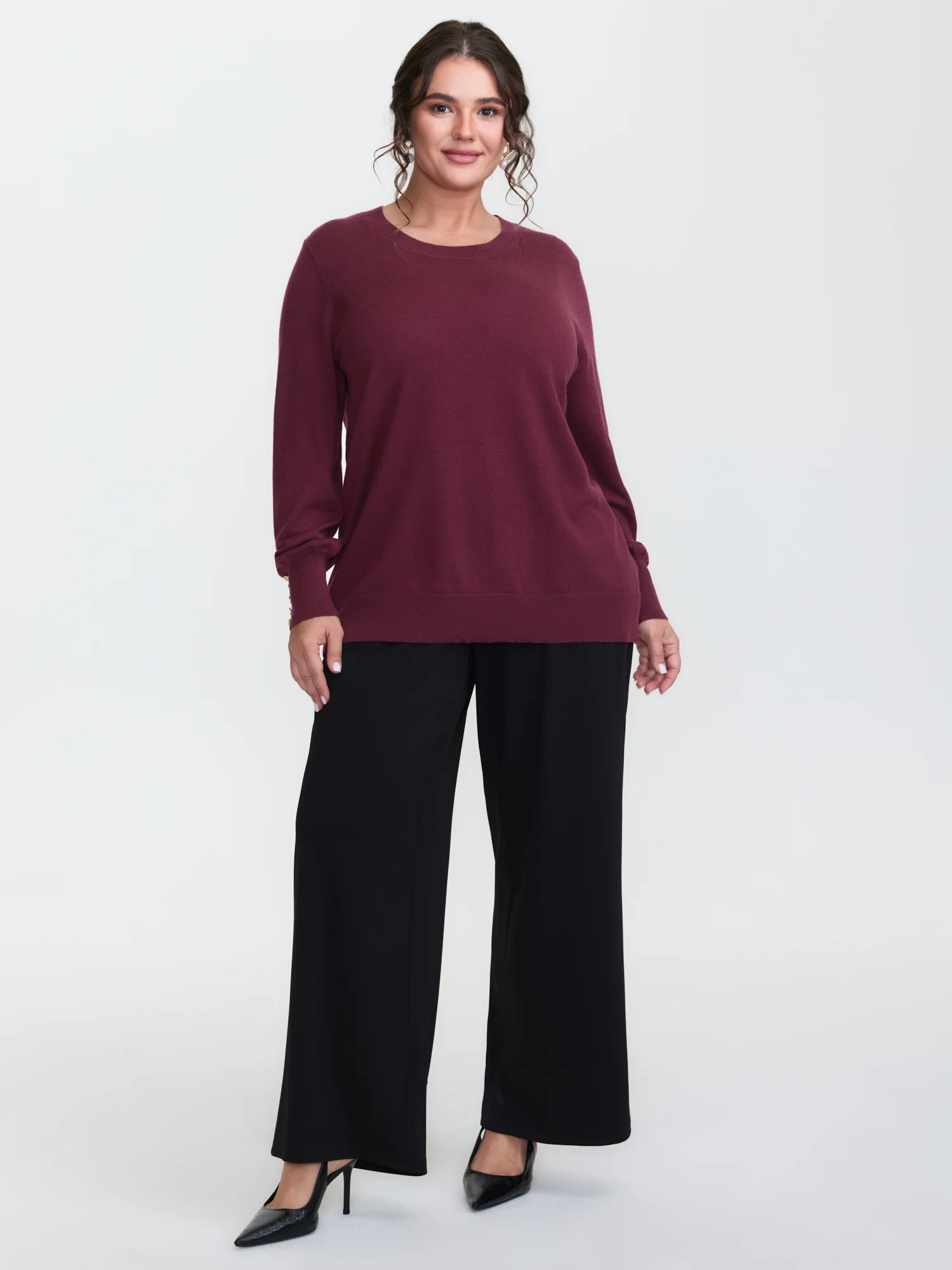 Lantern Sleeve Button Detail Pullover - Image 3