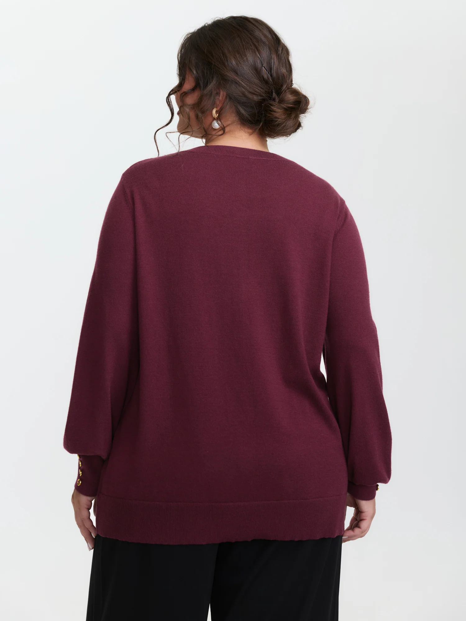 Lantern Sleeve Button Detail Pullover - Image 4