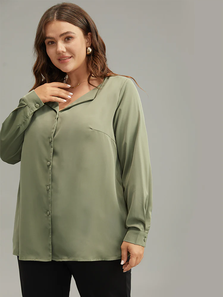Lapel Collar Button Up Blouse - Image 3