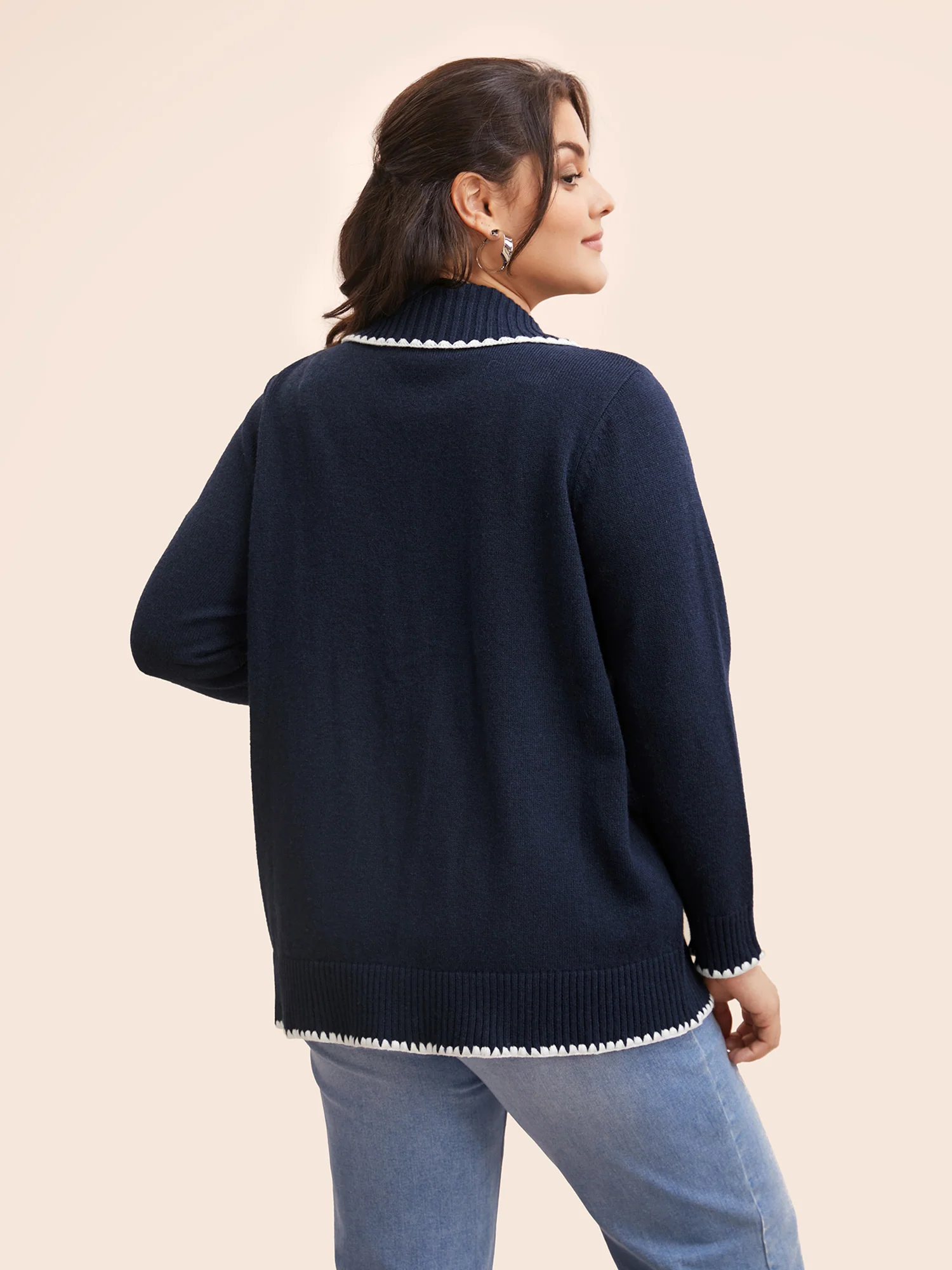 Lapel Collar Contrast Trim Cardigan - Image 2