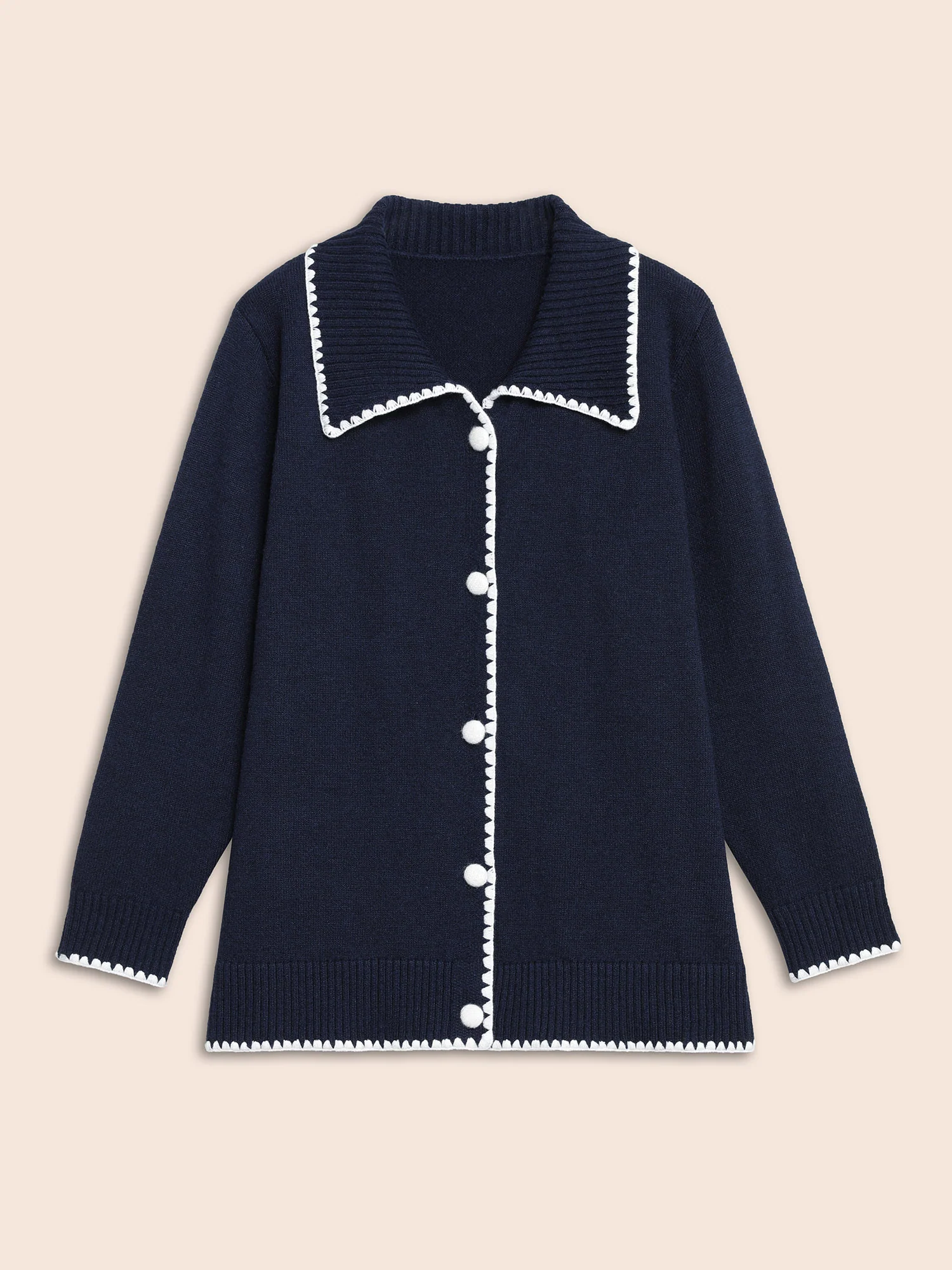 Lapel Collar Contrast Trim Cardigan - Image 7