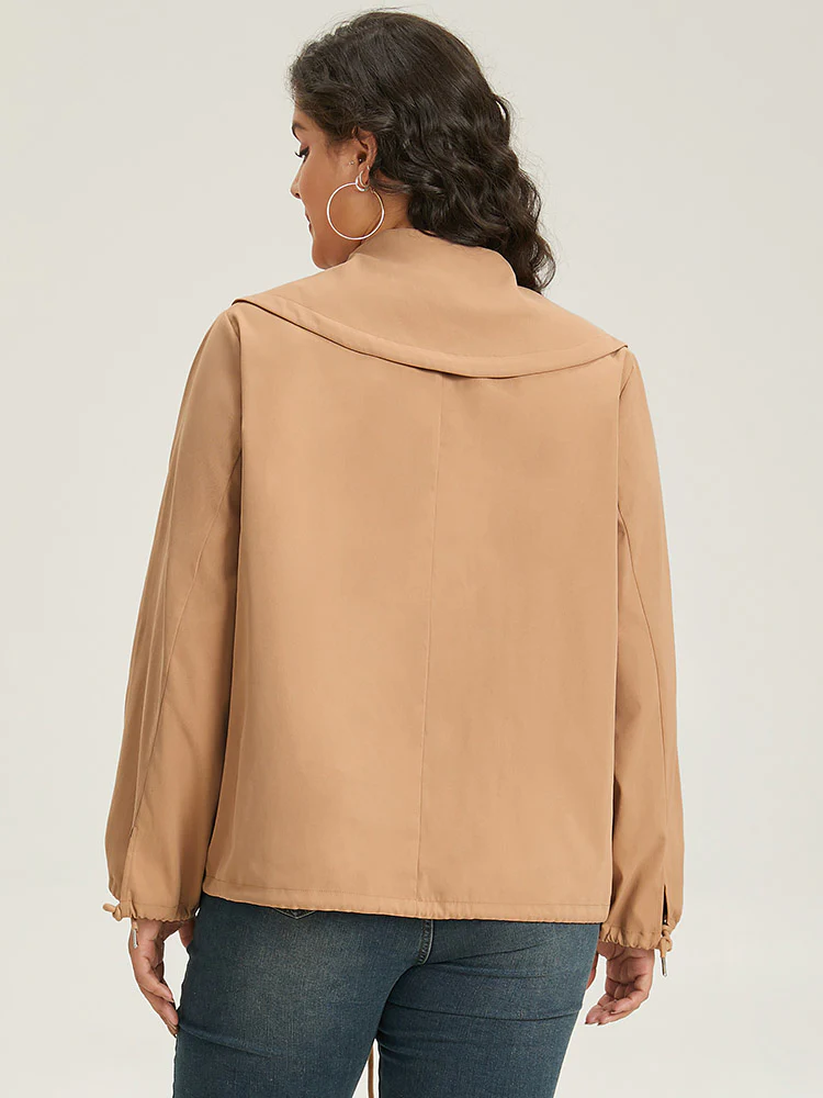 Lapel Collar Drawstring Pocket Button Detail Coat - Image 7