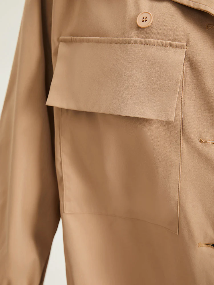 Lapel Collar Drawstring Pocket Button Detail Coat - Image 9