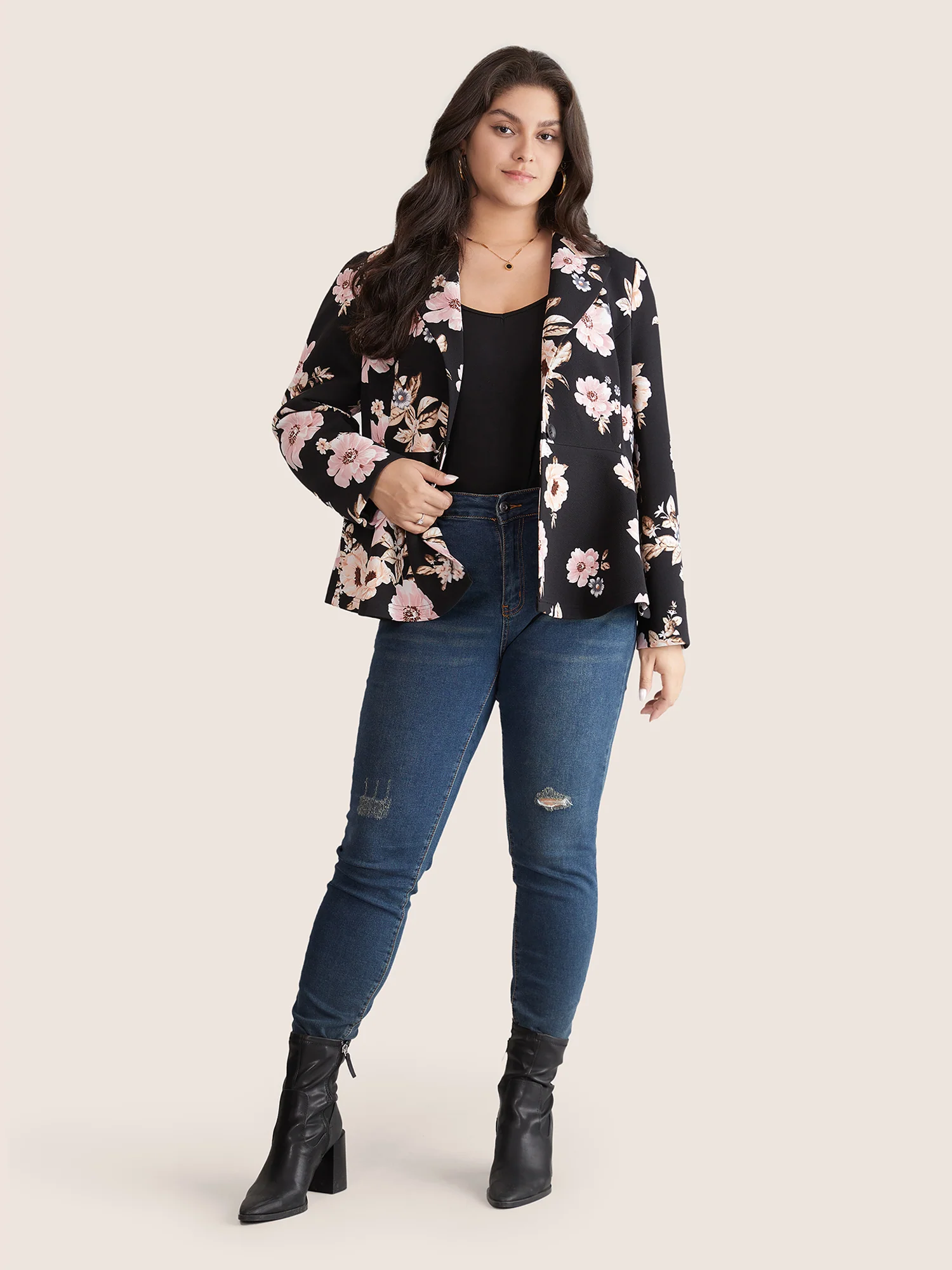Lapel Collar Floral Button Up Blazer - Image 2