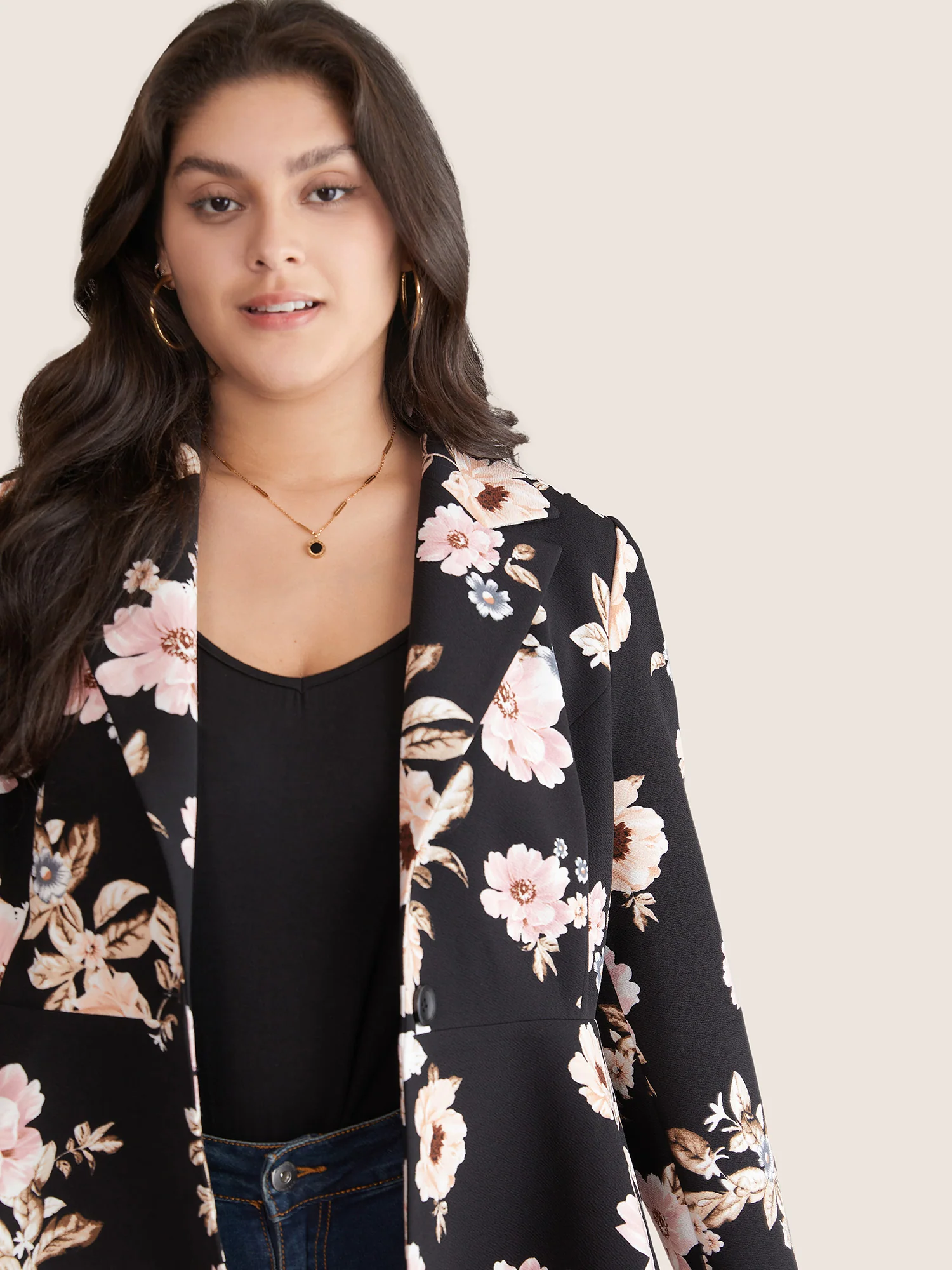 Lapel Collar Floral Button Up Blazer - Image 3