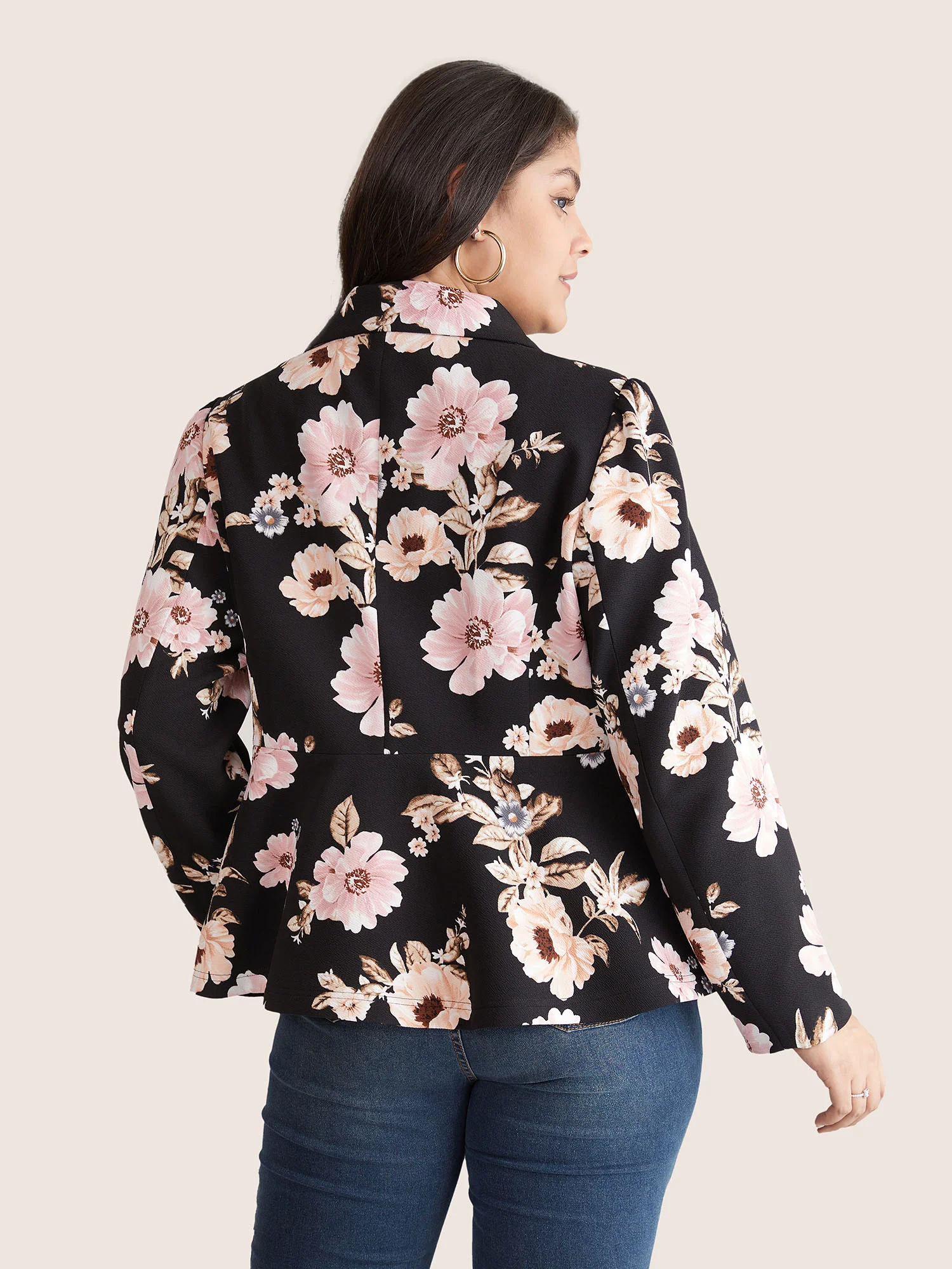 Lapel Collar Floral Button Up Blazer - Image 4