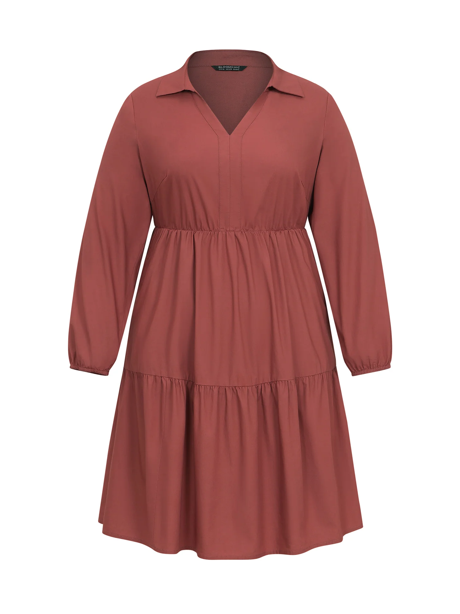 Lapel Collar Gathered Pocket Lantern Sleeve Dress - Image 7