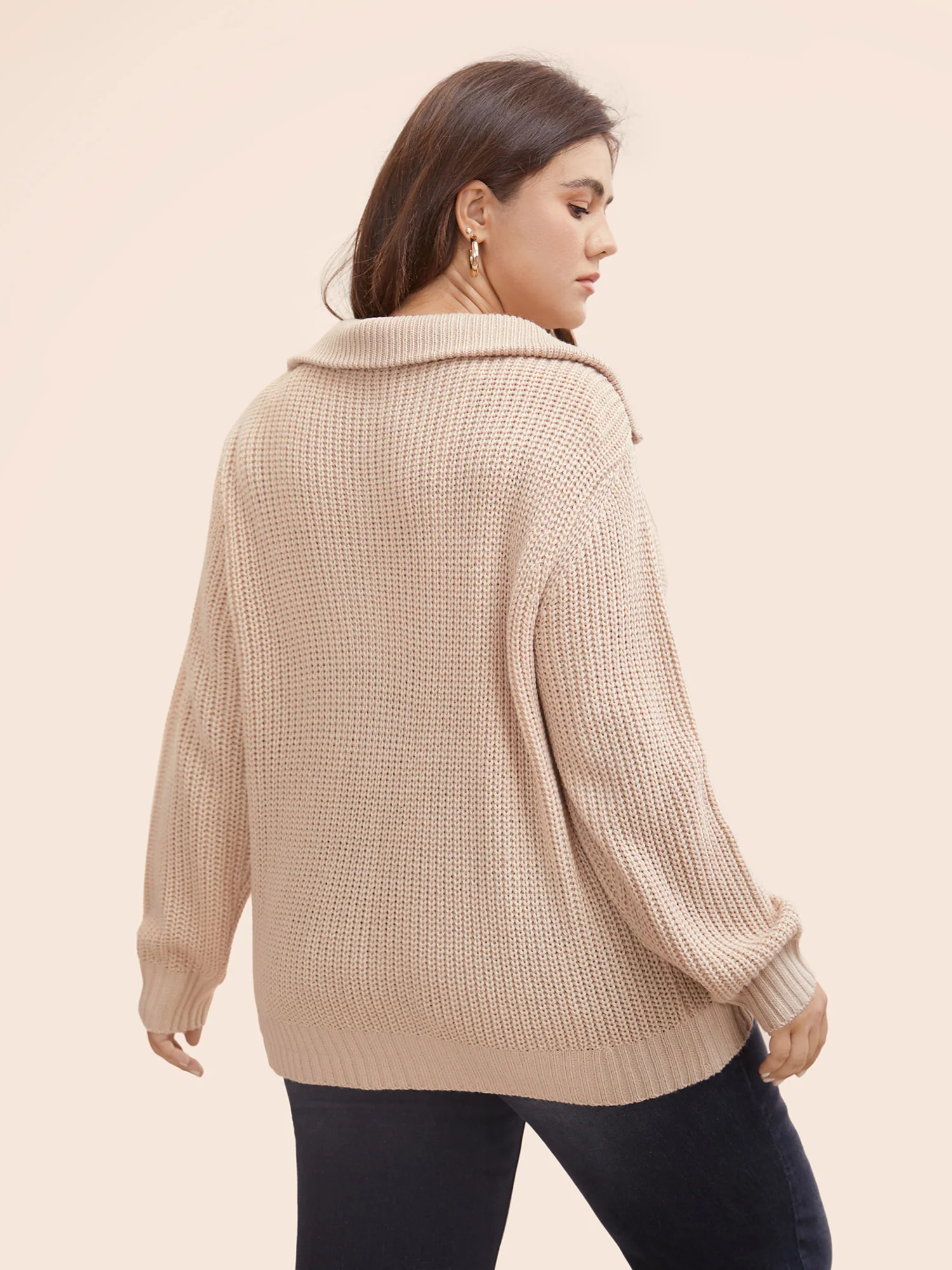 Lapel Collar Half Zip Cable Knit Pullover - Image 3