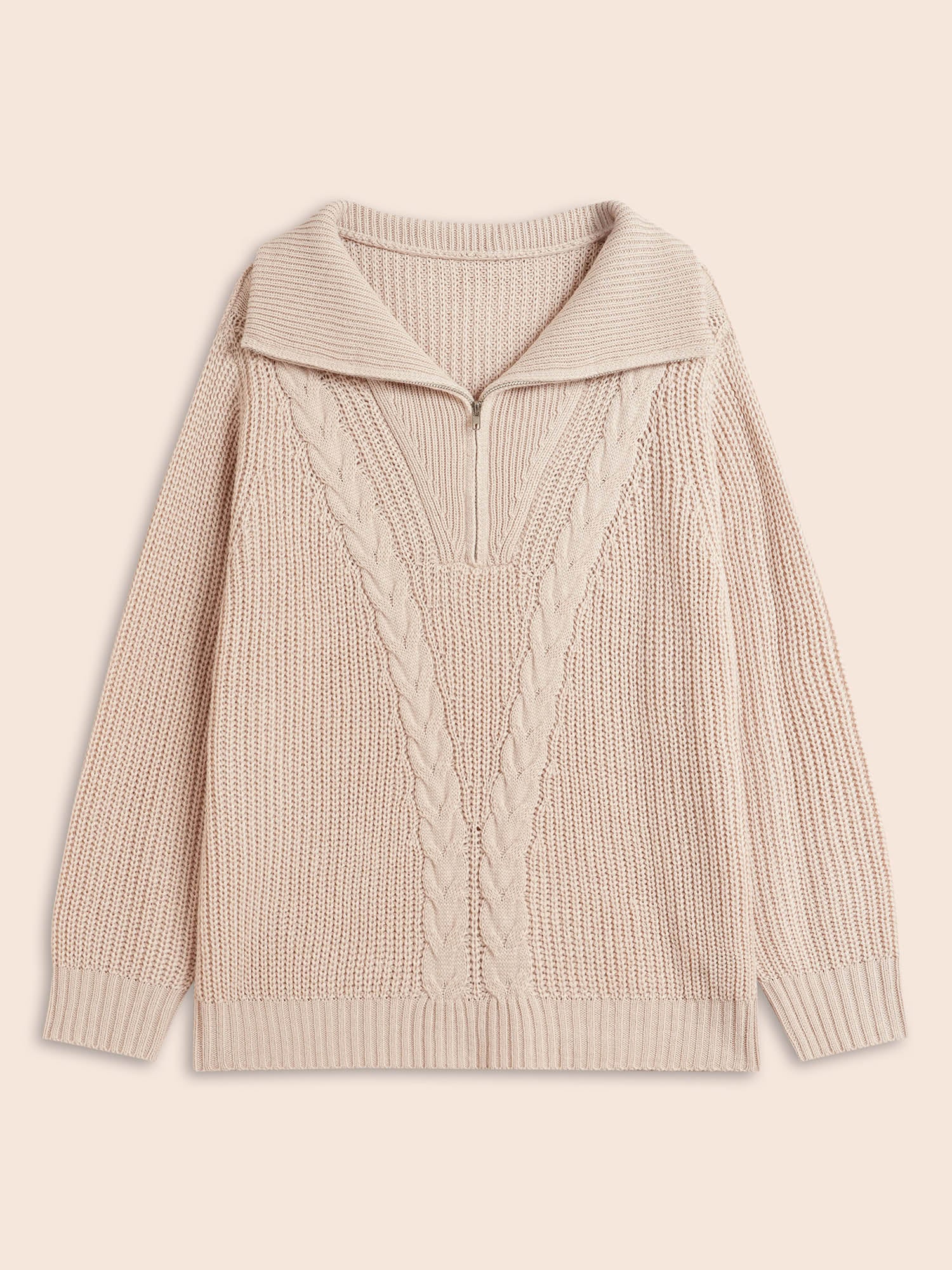 Lapel Collar Half Zip Cable Knit Pullover - Image 9