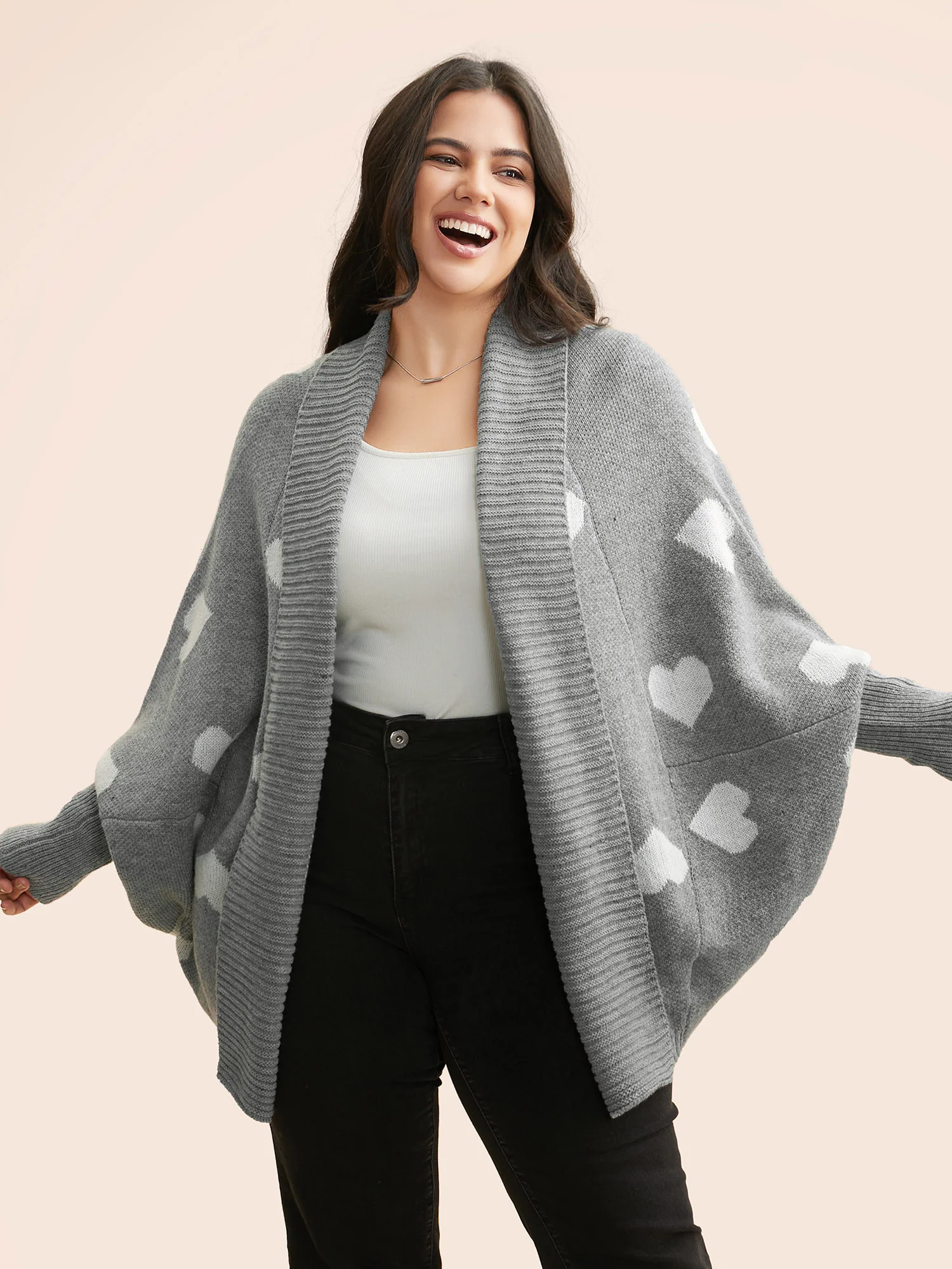 Lapel Collar Heart Shaped Cardigan - Image 3