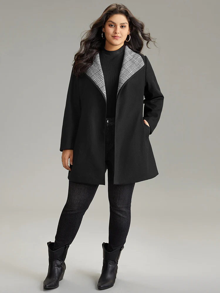 Lapel Collar Patchwork Belted Contrast Coat - Image 4