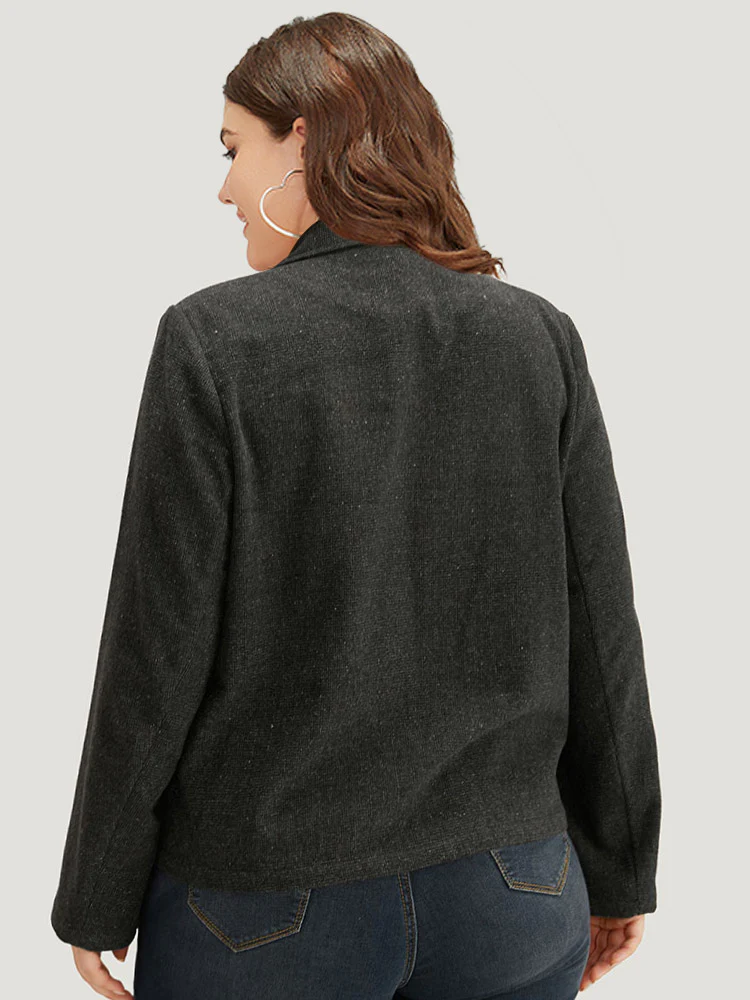 Lapel Collar Plain Textured Button Up Blazer - Image 2