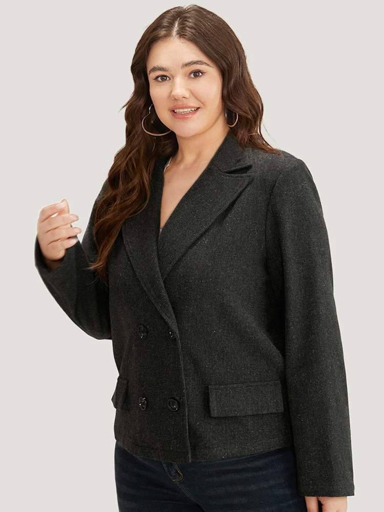 Lapel Collar Plain Textured Button Up Blazer - Image 3