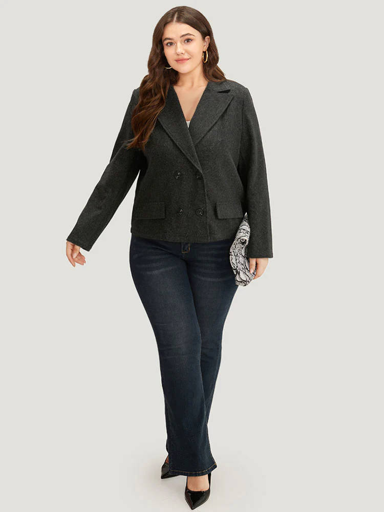 Lapel Collar Plain Textured Button Up Blazer - Image 4