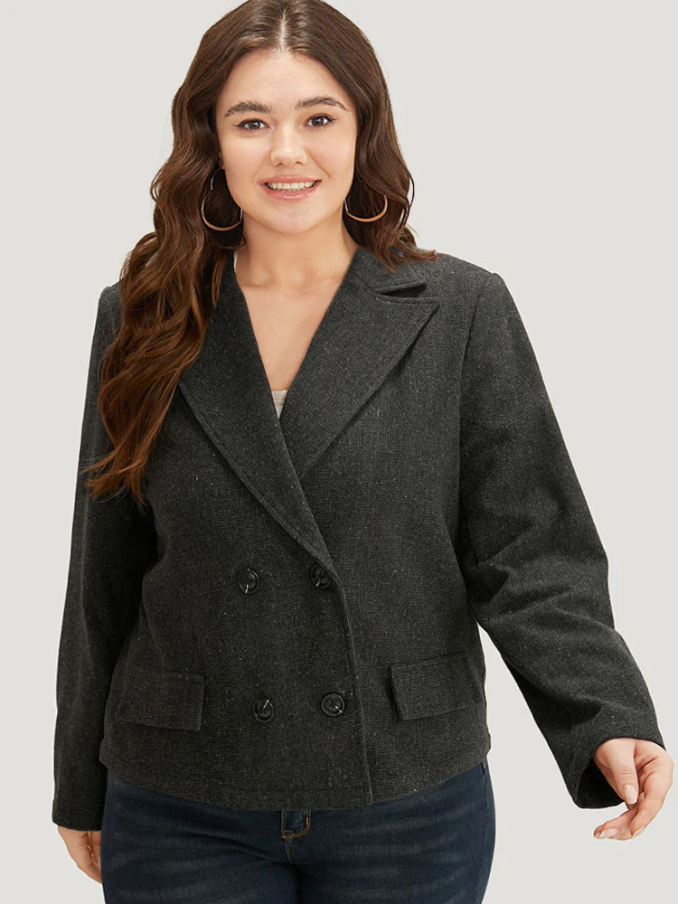 Lapel Collar Plain Textured Button Up Blazer - Image 5