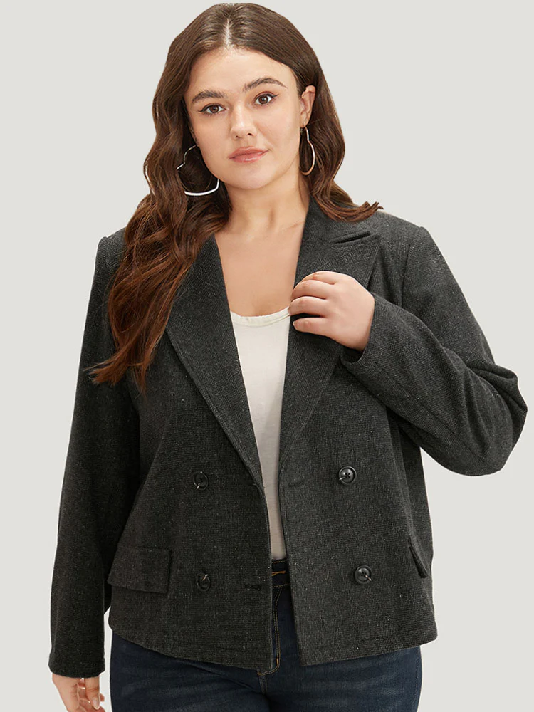 Lapel Collar Plain Textured Button Up Blazer - Image 6