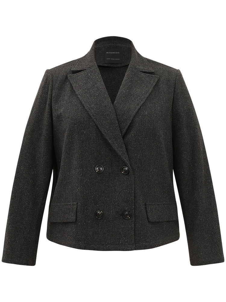 Lapel Collar Plain Textured Button Up Blazer - Image 8