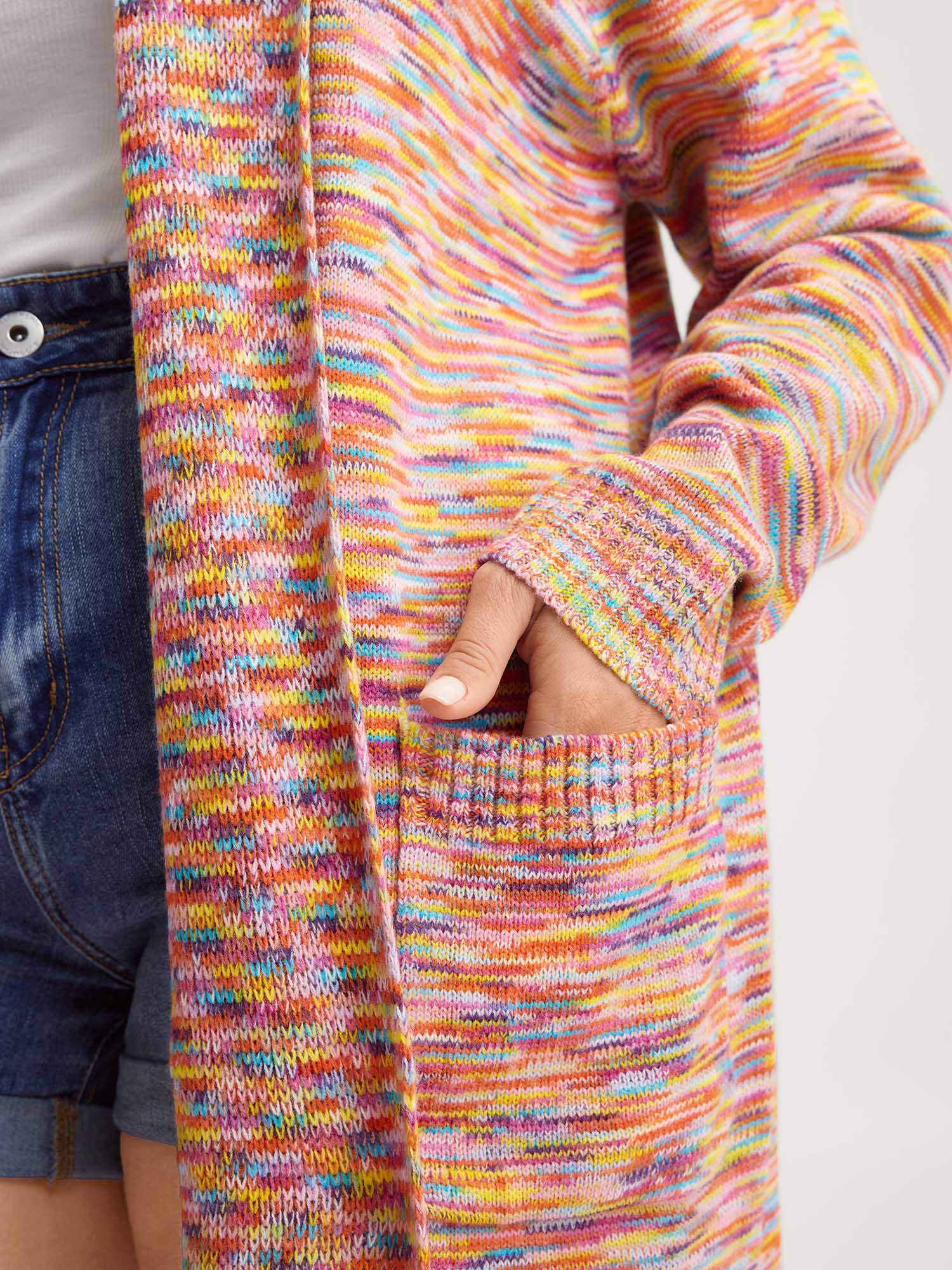 Lapel Collar Pockets Heather Knit Cardigan - Image 4