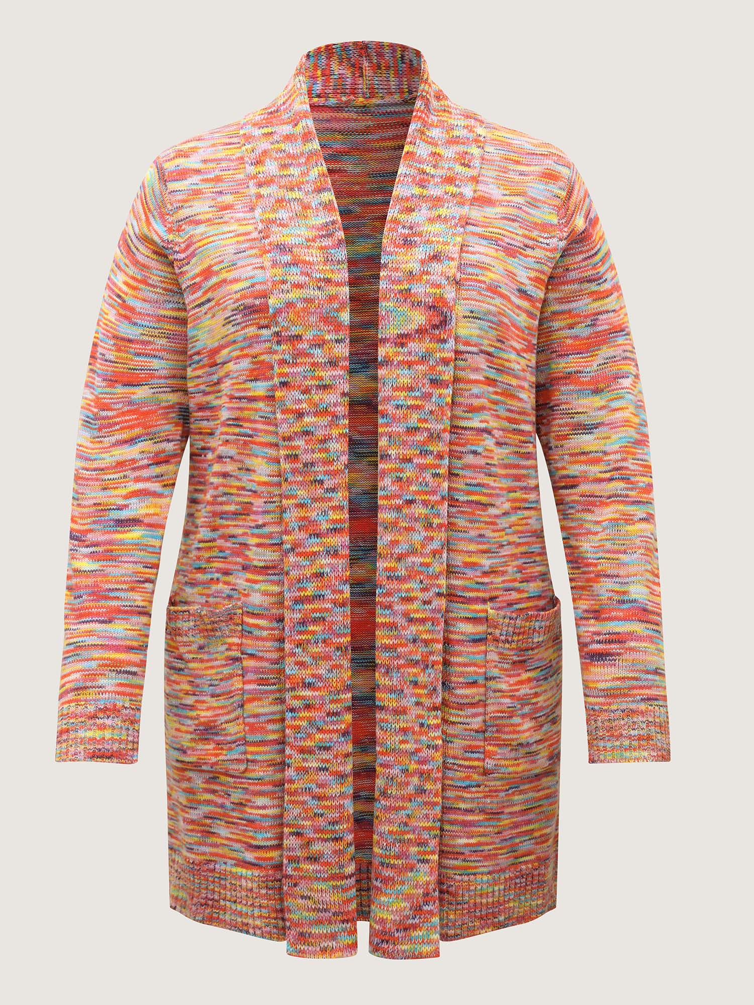 Lapel Collar Pockets Heather Knit Cardigan - Image 8