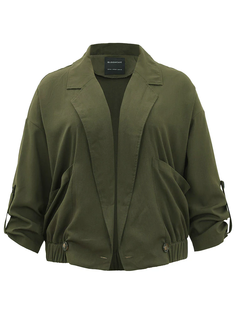 Lapel Collar Solid Gathered Tab Sleeve Jacket - Image 10