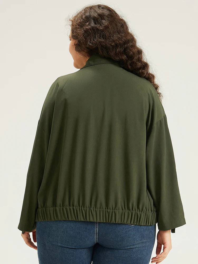 Lapel Collar Solid Gathered Tab Sleeve Jacket - Image 6