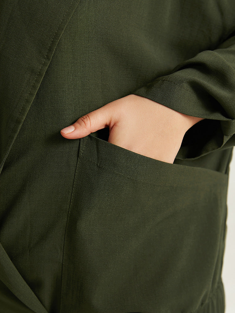 Lapel Collar Solid Gathered Tab Sleeve Jacket - Image 7