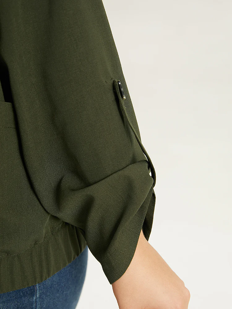 Lapel Collar Solid Gathered Tab Sleeve Jacket - Image 8
