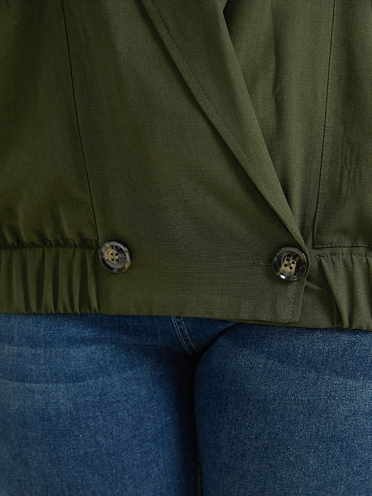Lapel Collar Solid Gathered Tab Sleeve Jacket - Image 9