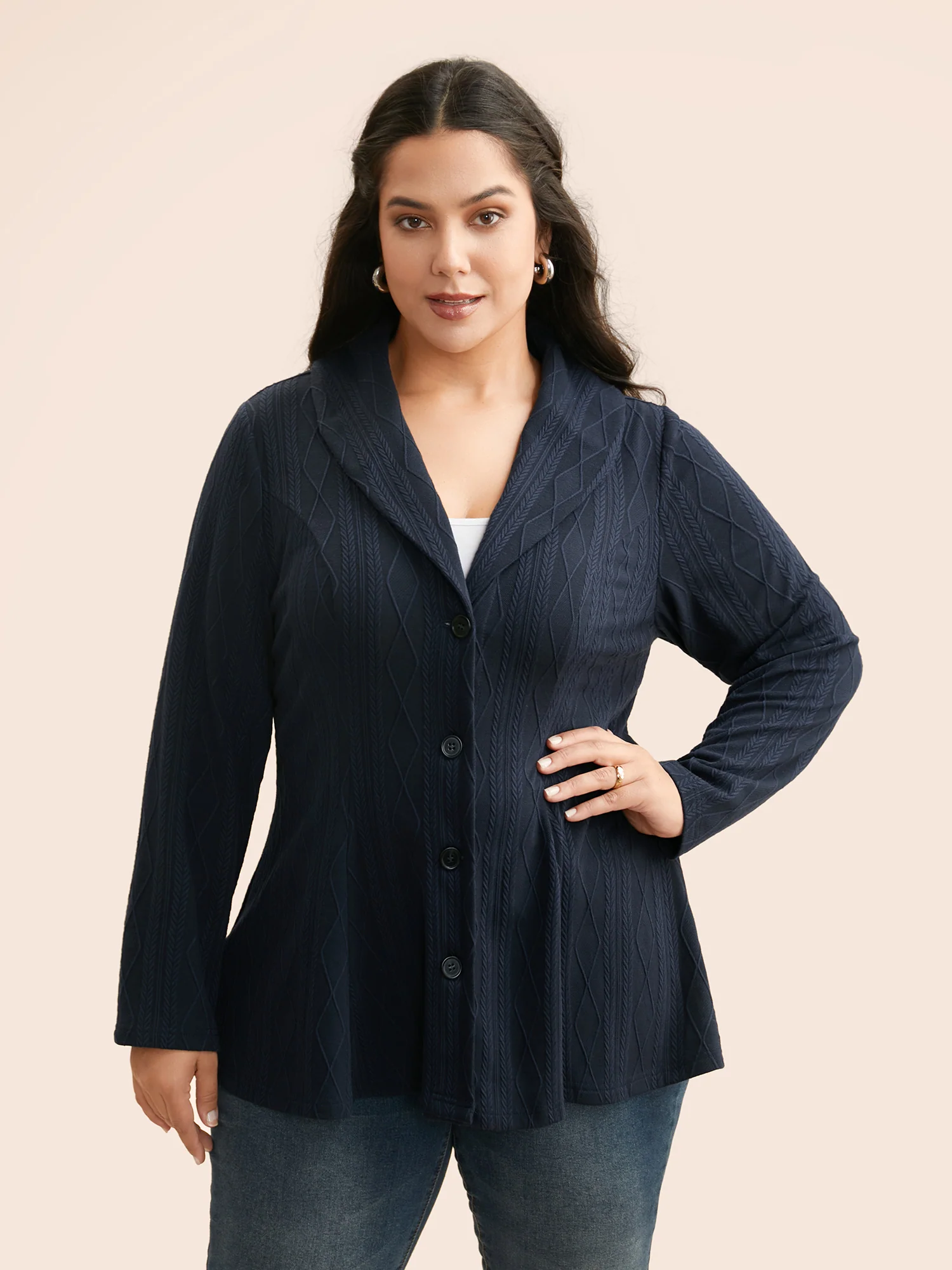 Lapel Collar Texture Button Up Jacket - Image 4