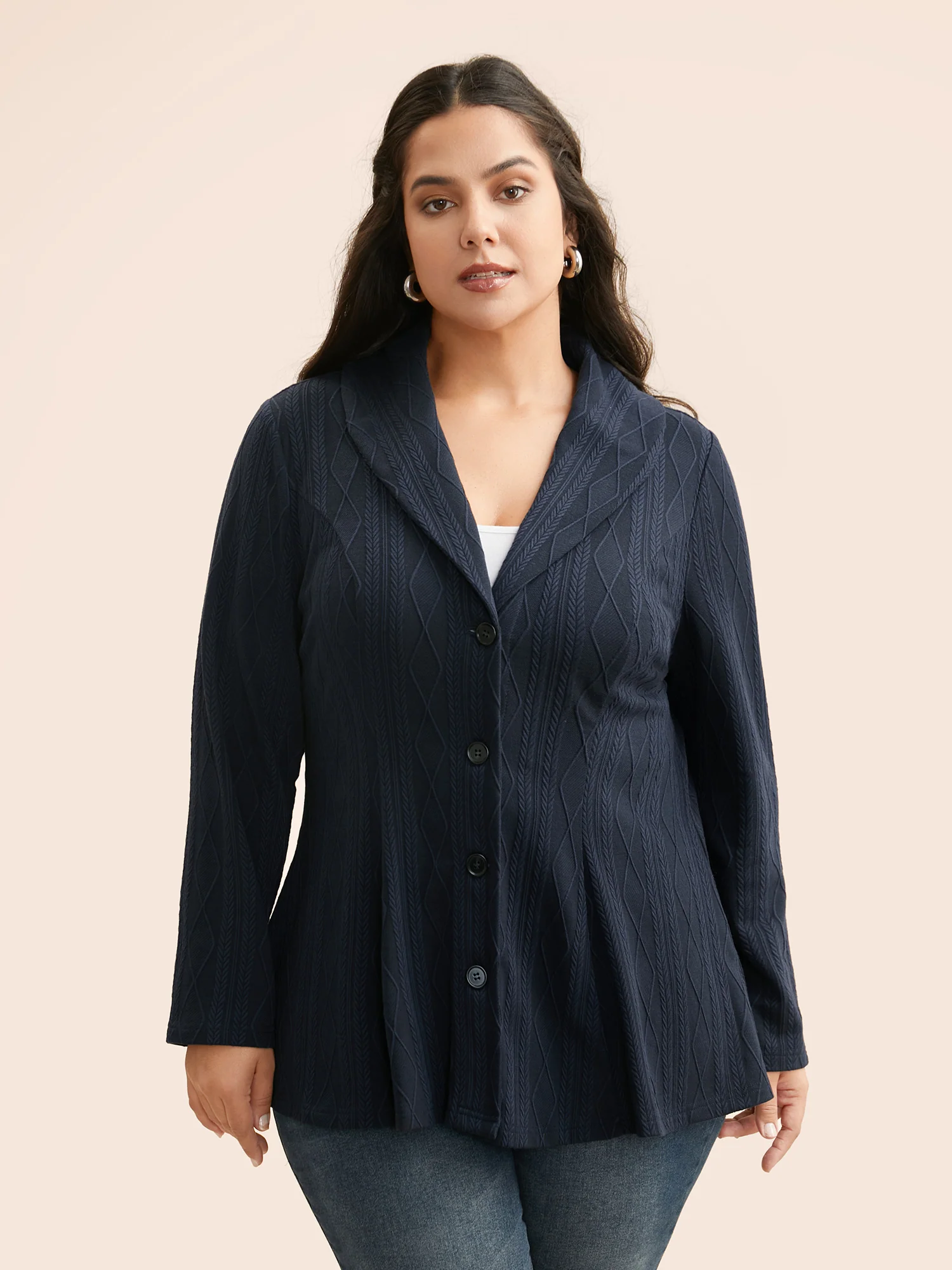 Lapel Collar Texture Button Up Jacket - Image 5