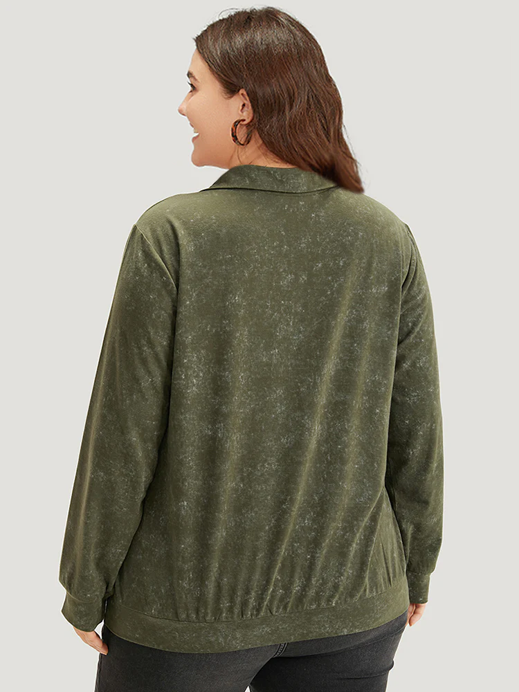 Lapel Collar Zipper Elastic Hem Sweatshirt - Image 6
