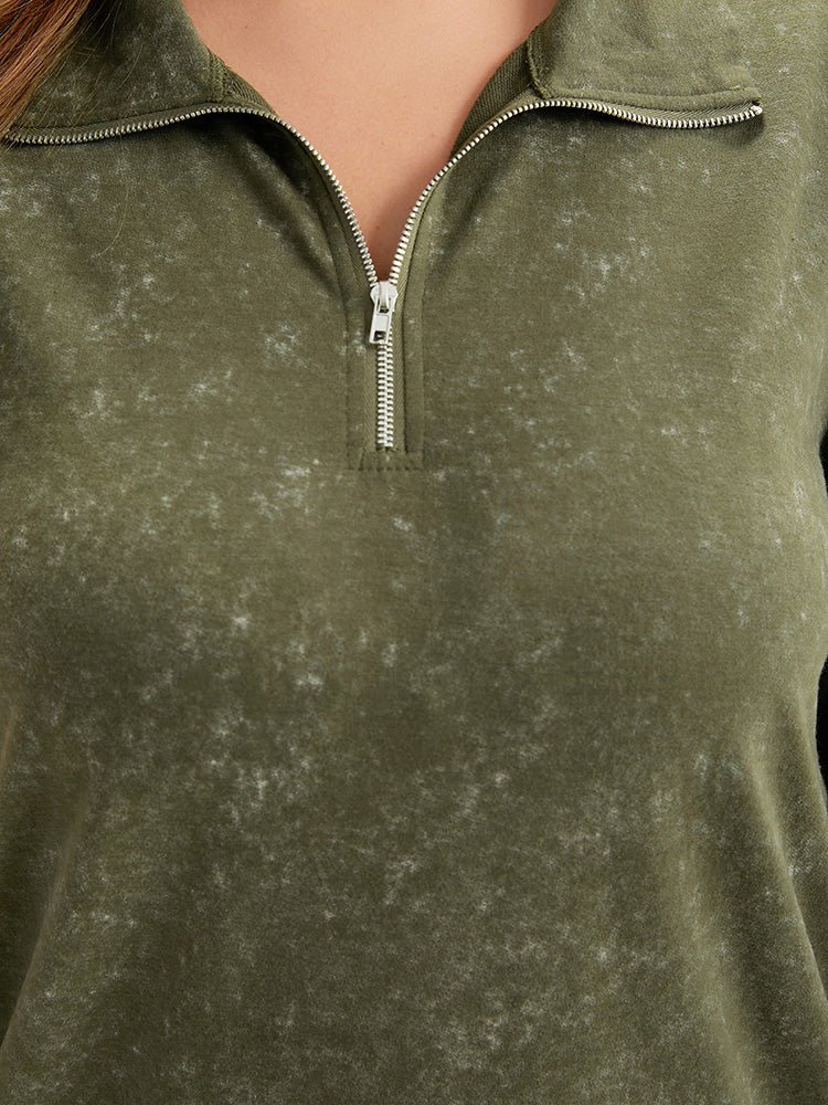 Lapel Collar Zipper Elastic Hem Sweatshirt - Image 7