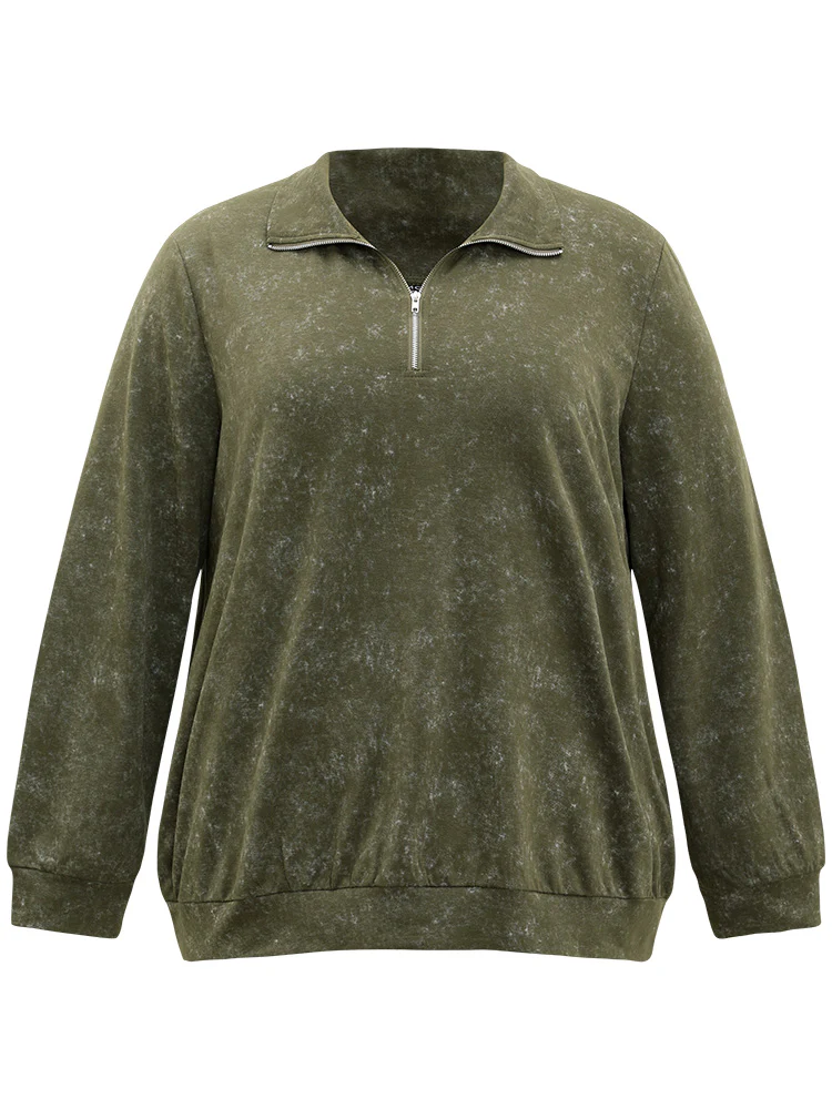 Lapel Collar Zipper Elastic Hem Sweatshirt - Image 9